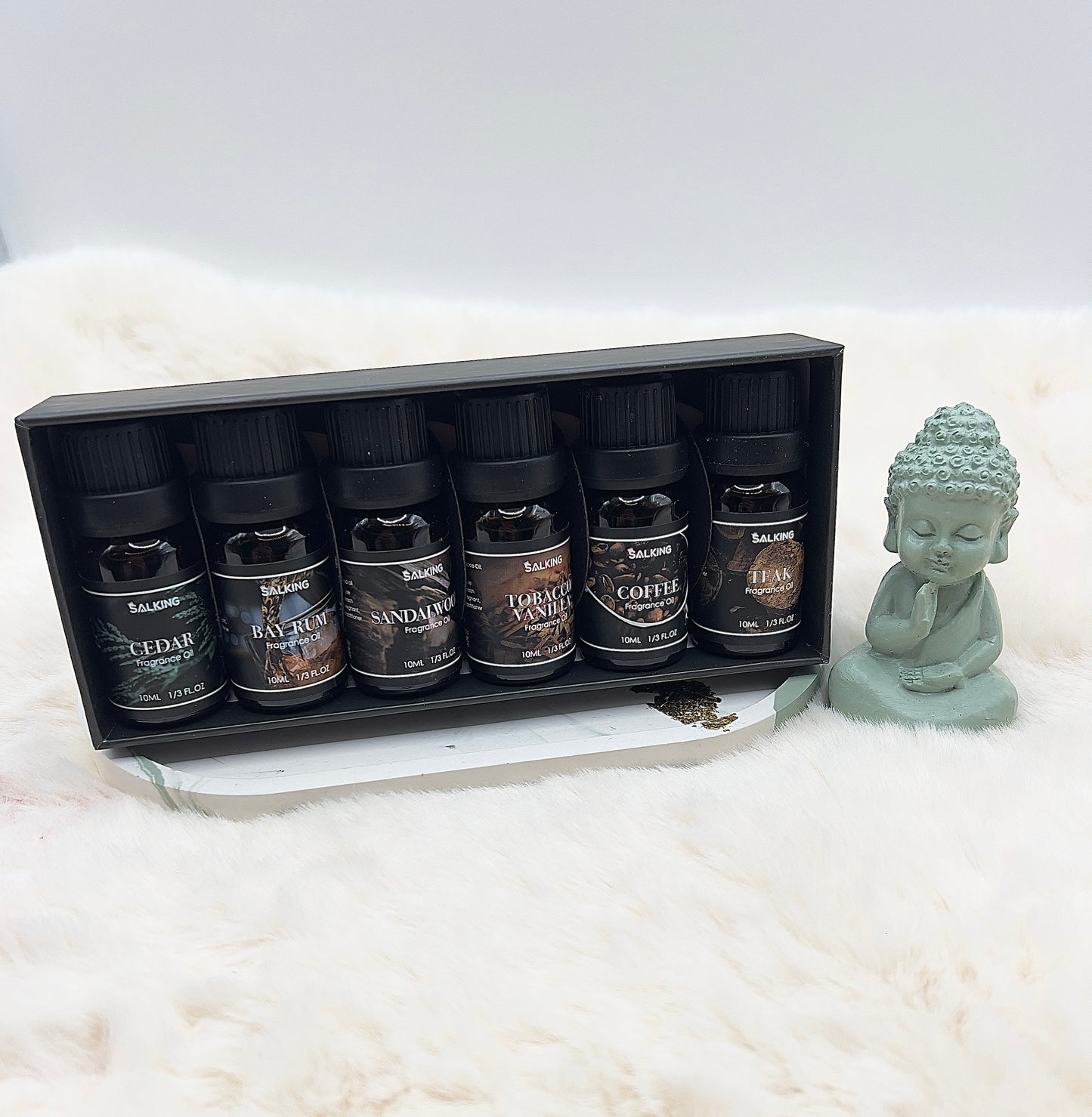 SALKING Duftöl-Set „GENTLEMEN’S“ – 6 x 10 ml ätherische Öle | Cedar, Bay Rum, Sandalwood, Tobacco Vanilla, Coffee & Teak