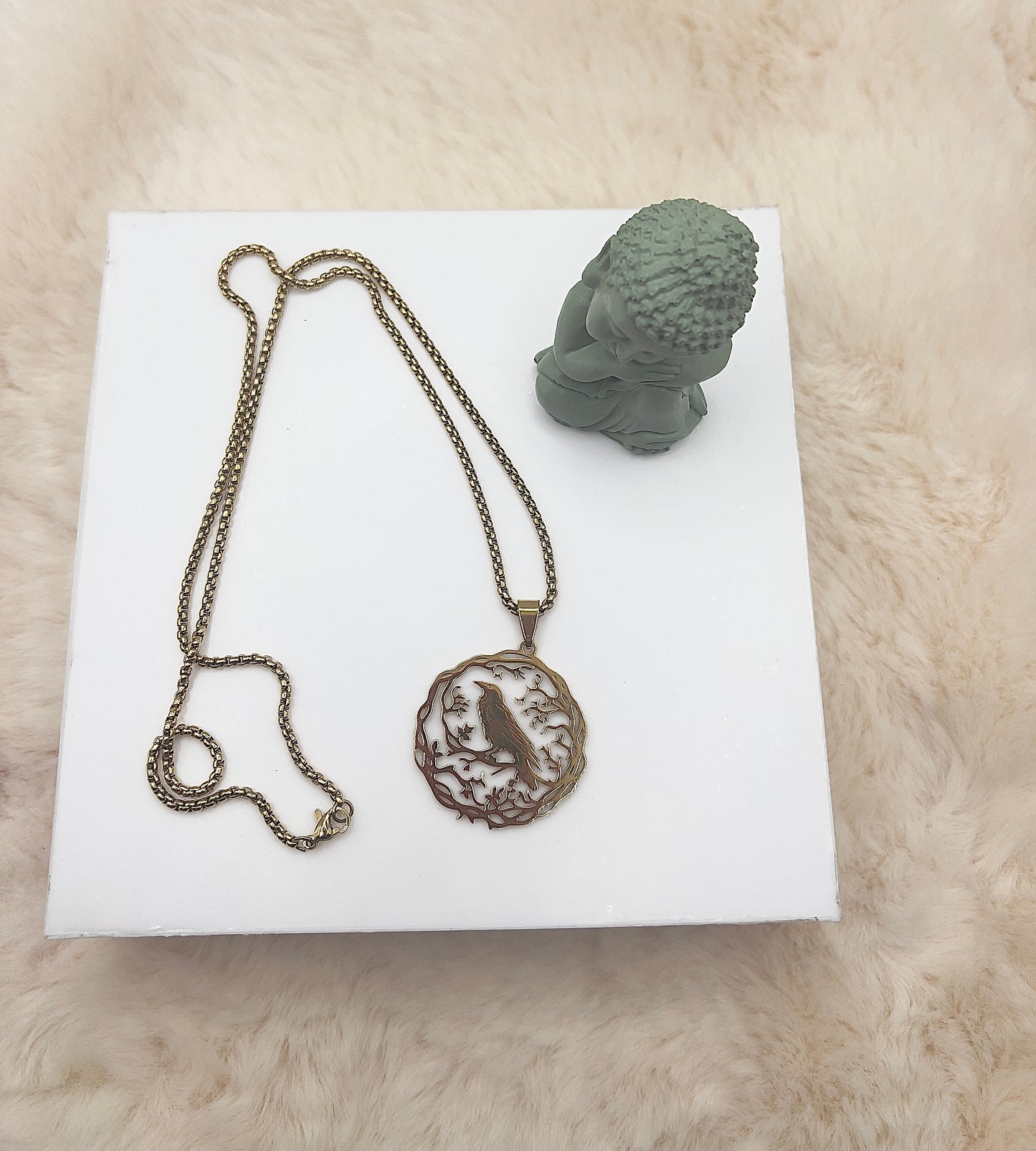 ✨ Edelstahlkette „Rabenwächter“ – 59 cm | Kraftvoller Rabenkreis-Anhänger | Silber oder vergoldet | Mystischer Schutzschmuck