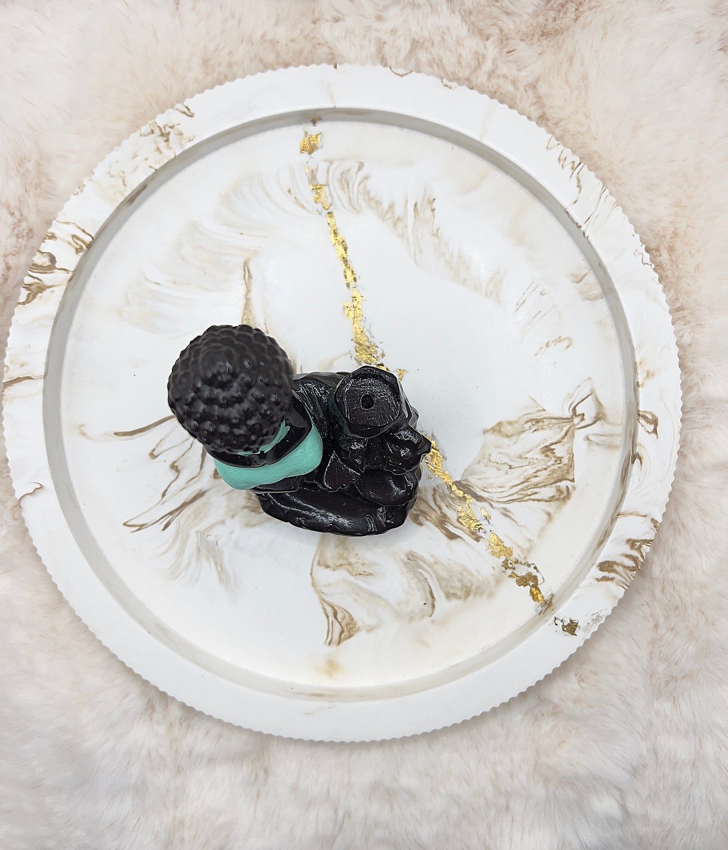 Rückfluss-Räucherkegelhalter Buddha mintgrün – Räucherbrunnen mit Rückfluss & Stäbchenhalter