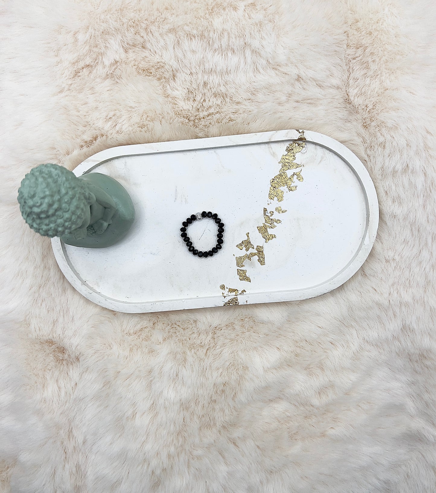 Edelsteinring Schwarzer Turmalin facettiert | 3,5 mm | 925 Silber Abstandsperlen, 4mm, Kreismuster in der Perle