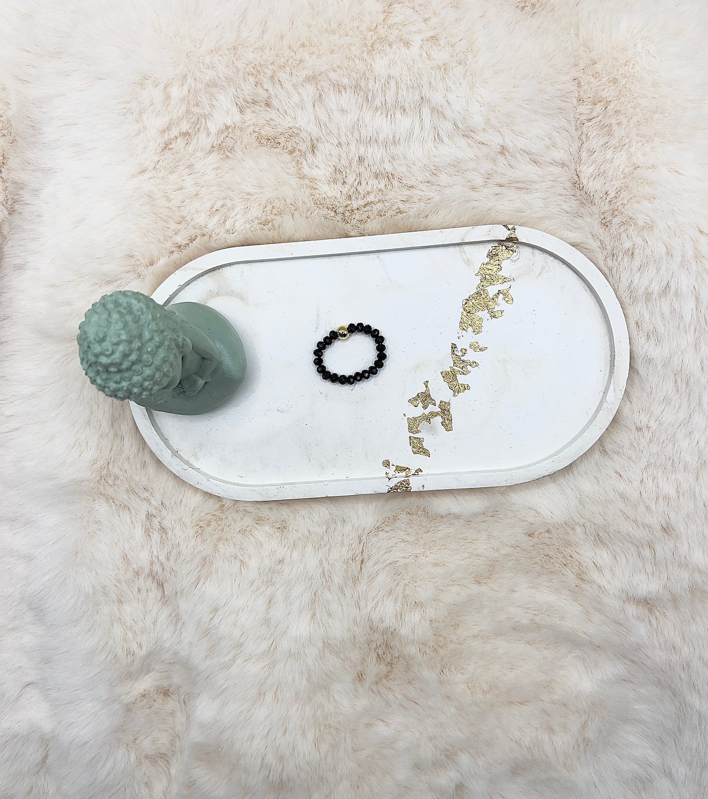 Edelsteinring Schwarzer Turmalin facettiert | 3,5 mm | Edelstahl vergoldete Perle 4mm