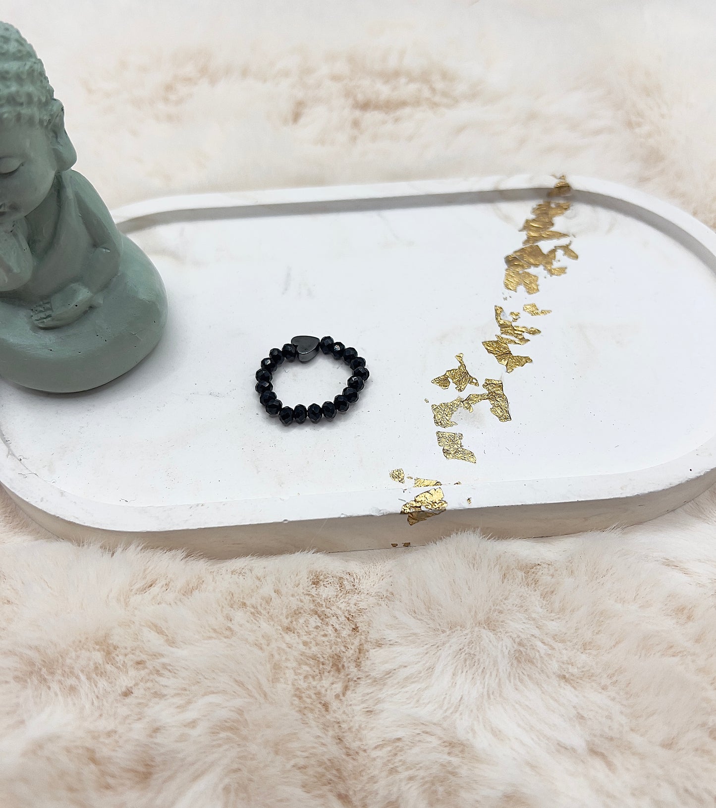 Edelsteinring Schwarzer Turmalin facettiert | 3,5 mm | Hämatit- Herz - schwarz-grau