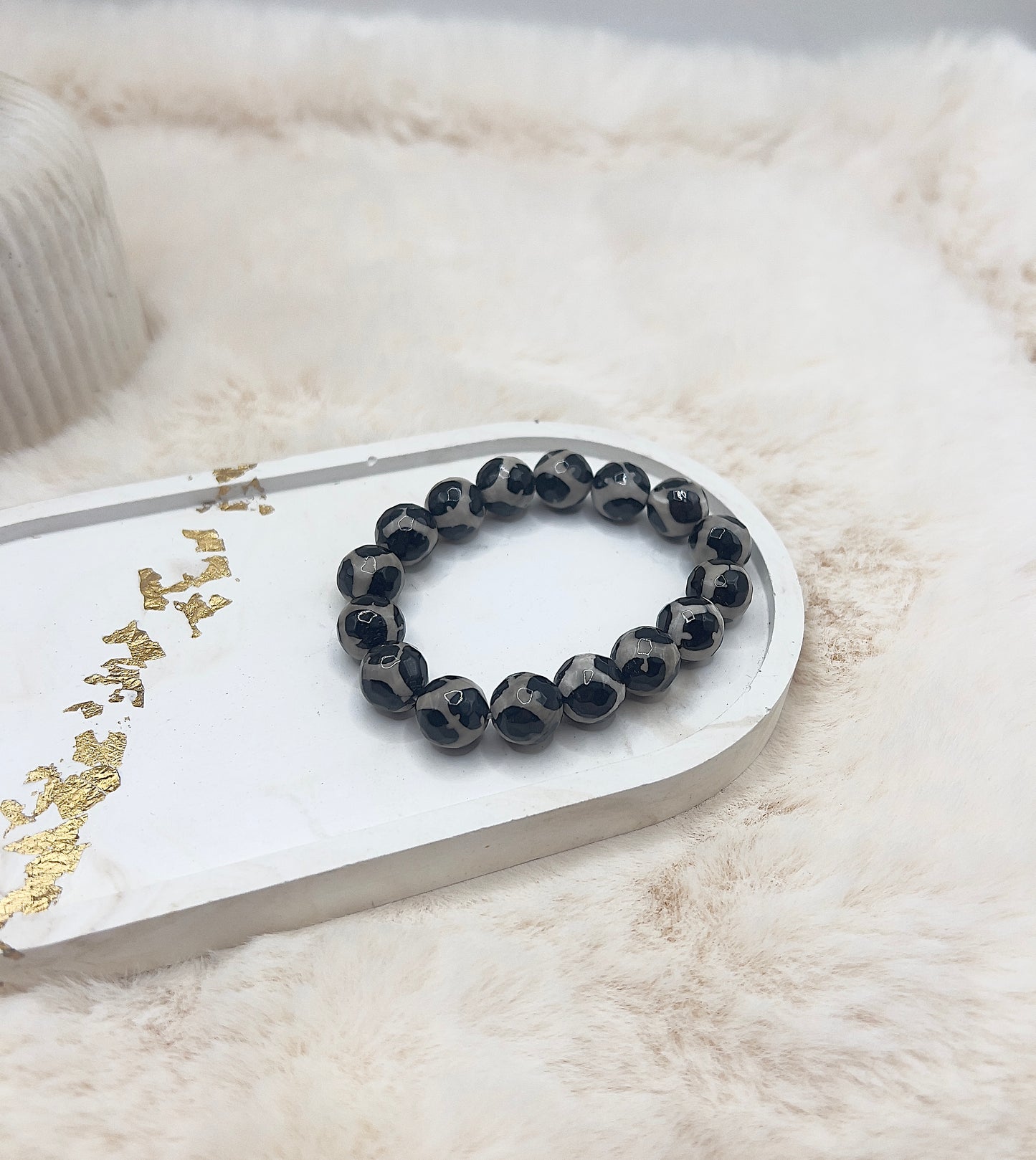 Statement-Armband Leo-Optik – Tibetanischer Achat | 12 mm