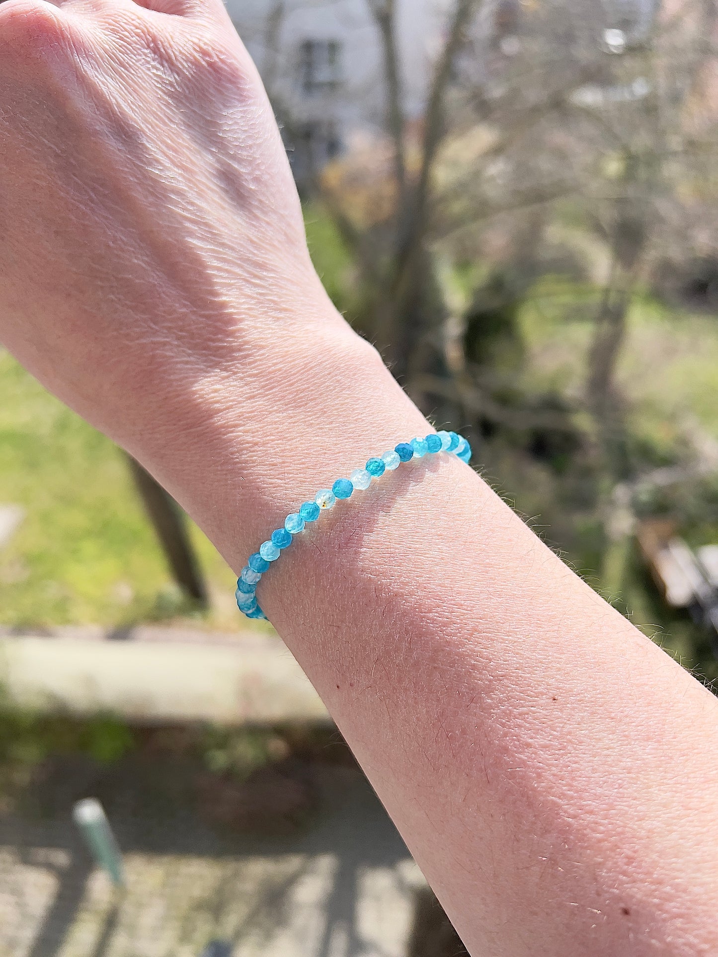 Facettiertes Edelstein Armband 4mm – Blauer Achat mit 925 Silber