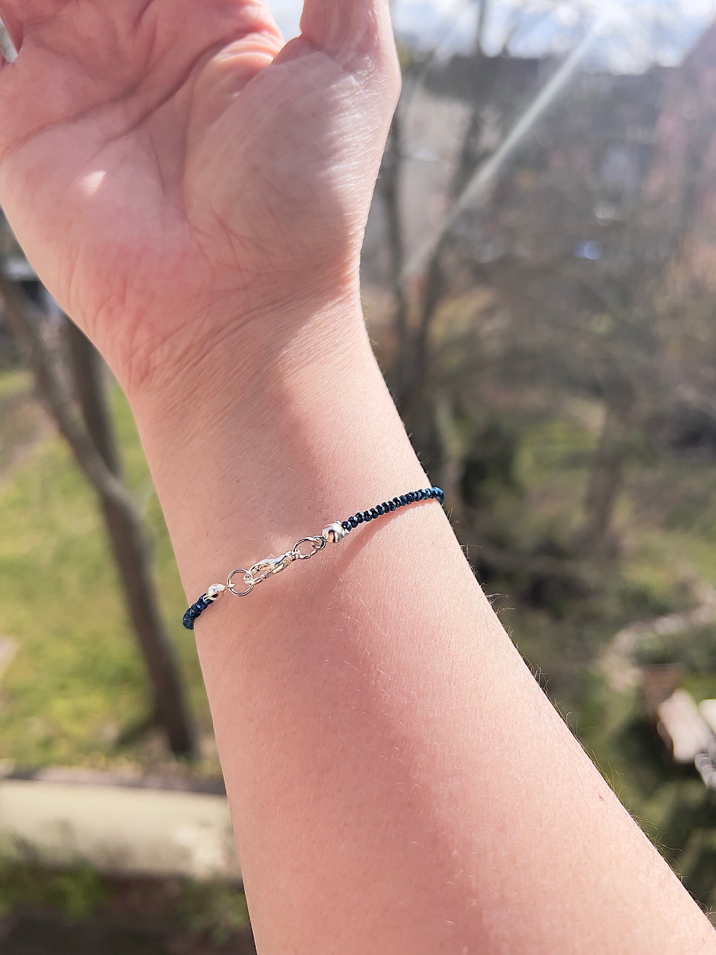 Kristallarmband blau 2 mm – facettierter österreichischer Kristall mit 925 Silber