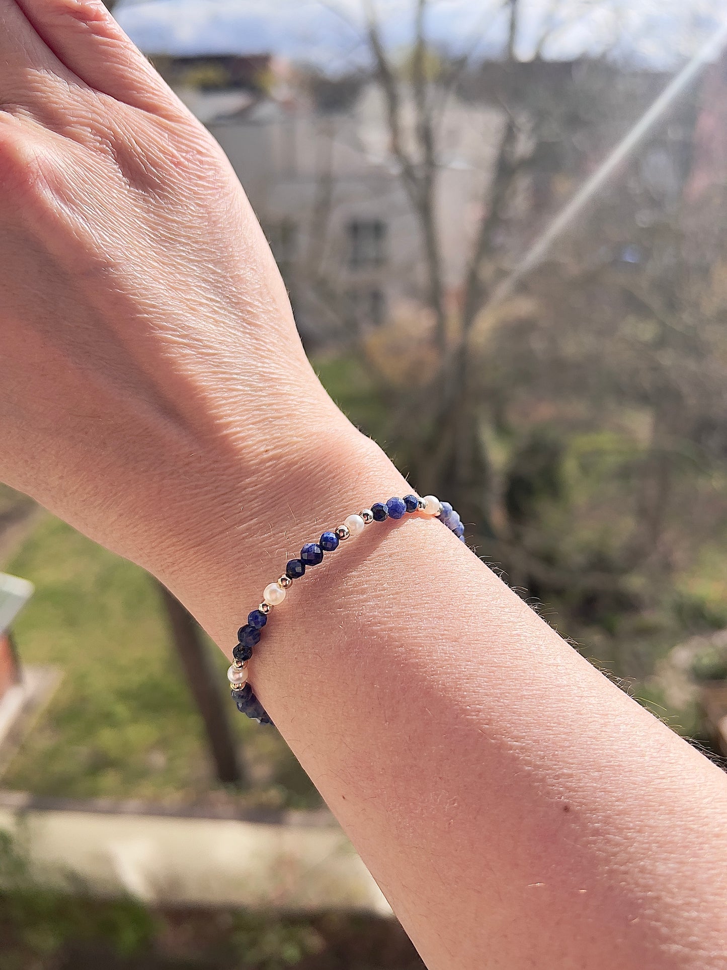 Sodalith Armband facettiert 4mm - mit Perlen & 925 Silber