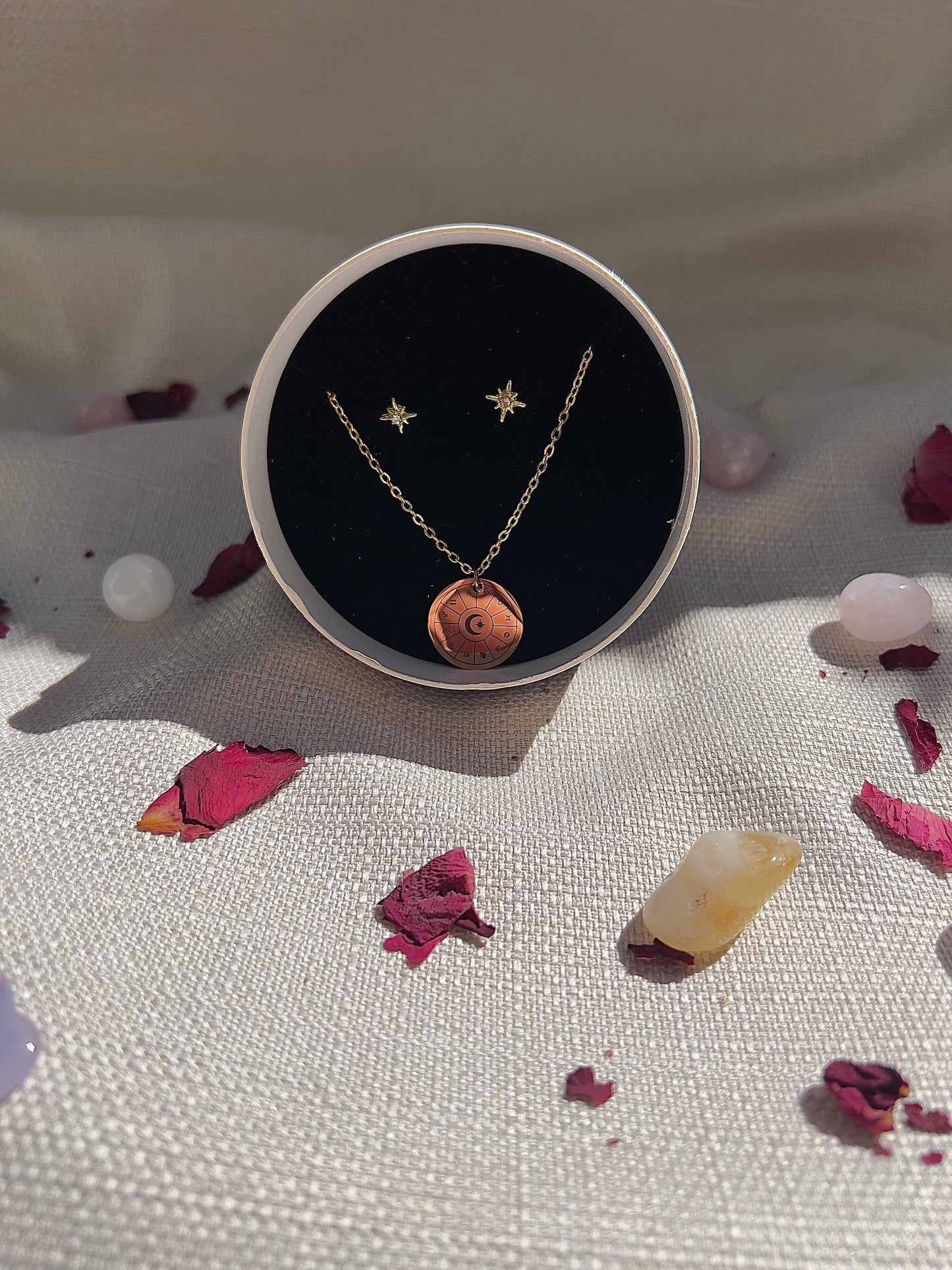 Astrologie-Rad - Ohrring- und Halsketten-Set – Sternenschmuck aus Edelstahl