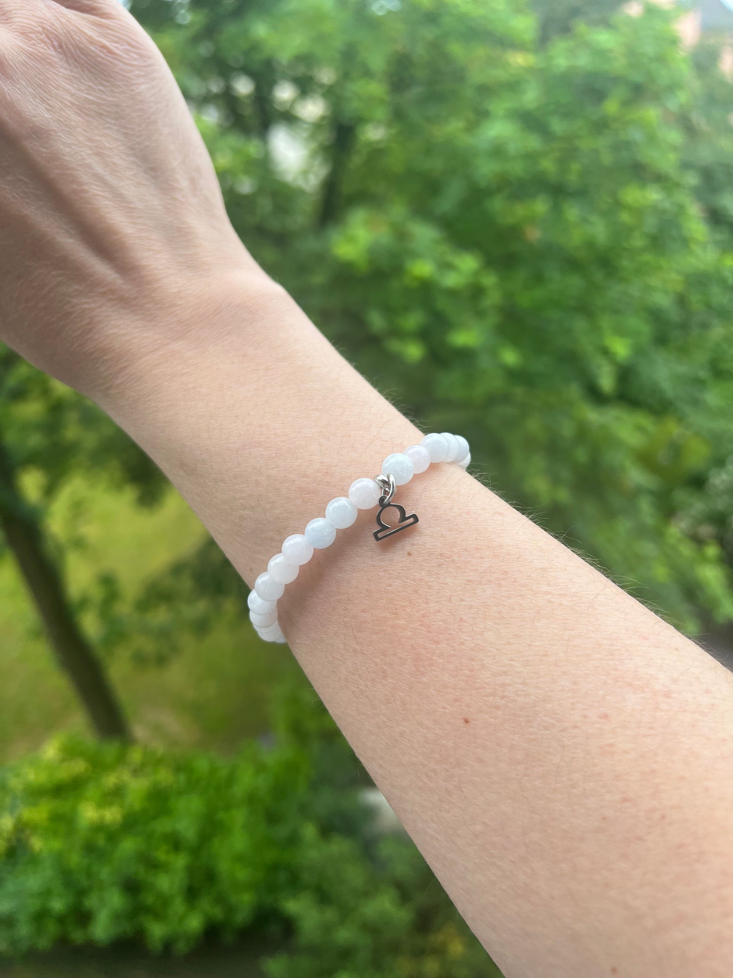 Sternzeichen Waage - Aquamarin - Armband mit vergoldeten / Silber - Edelstahl - Charm