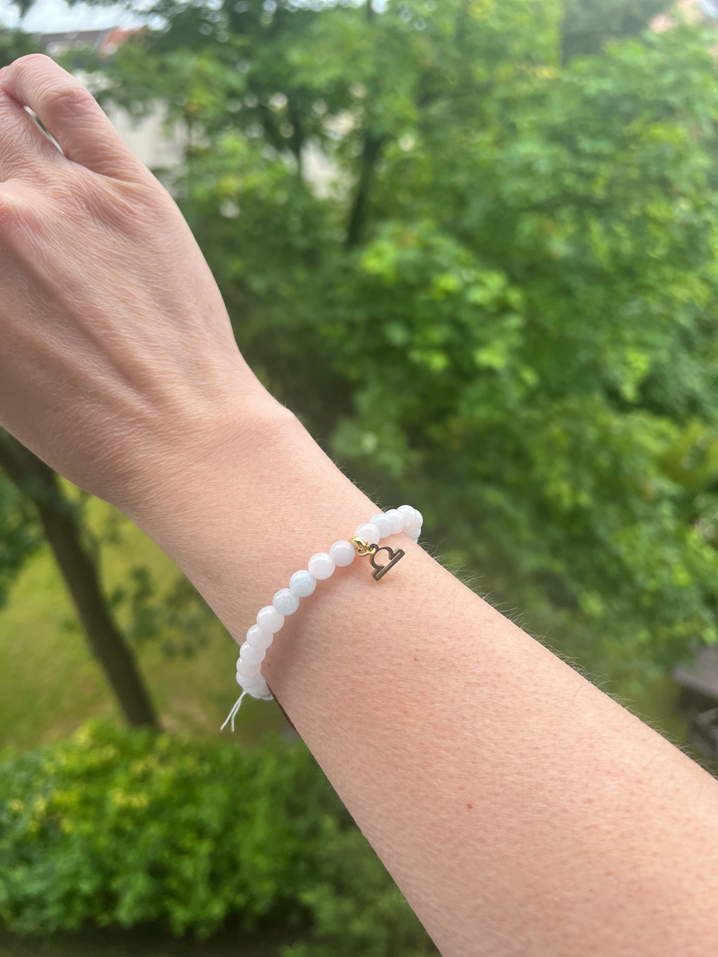 Sternzeichen Waage - Aquamarin - Armband mit vergoldeten / Silber - Edelstahl - Charm