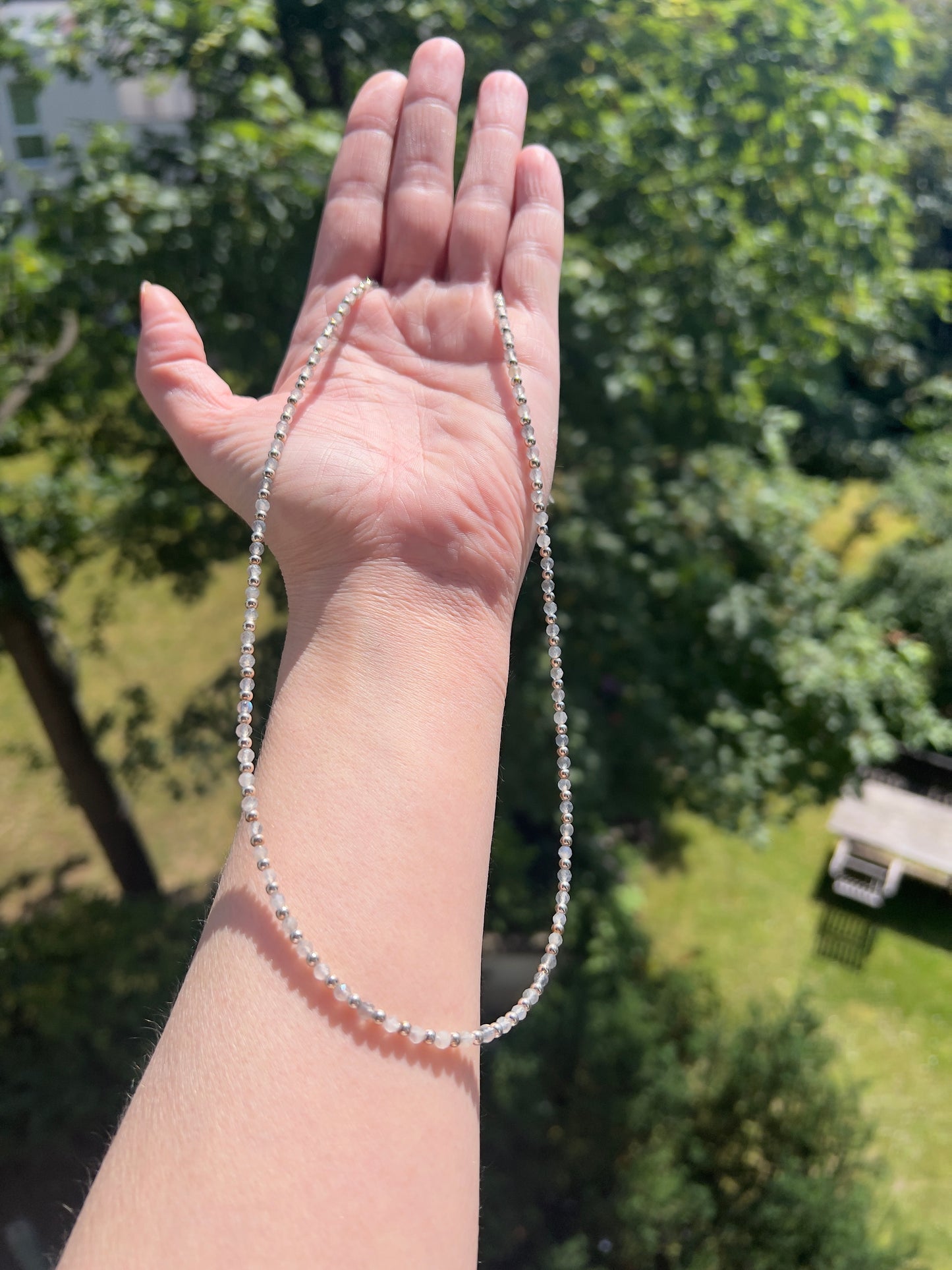 Mondflimmern - Zarte Labradorit - Kette facettiert - 3mm - 925 Silber - 50-55cm