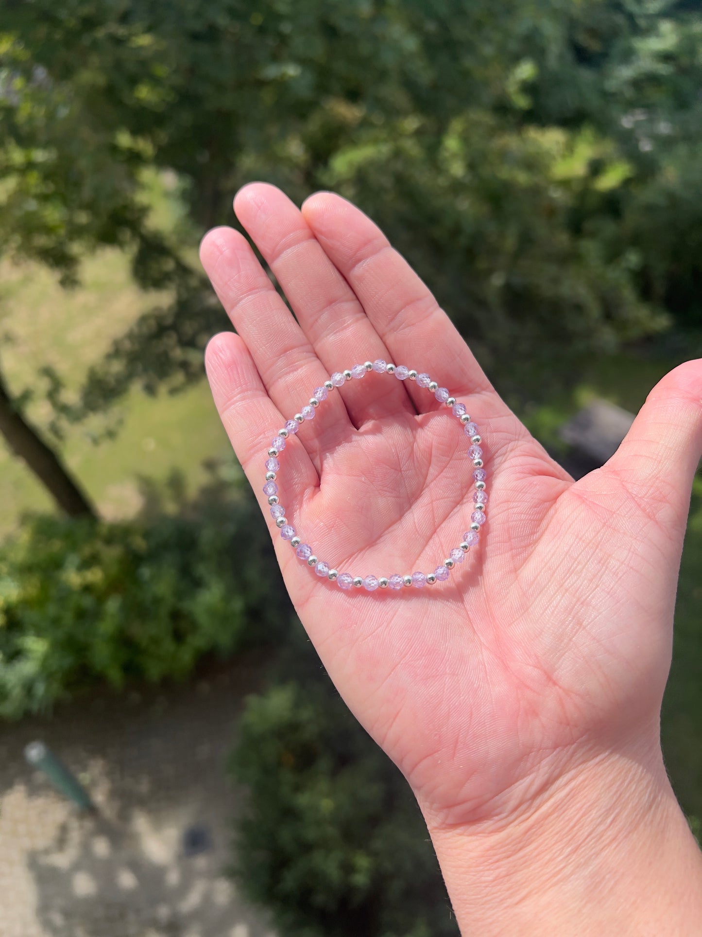 Zirkonia - Armband Lila Klarheit - facettiert & elastisch mit 925 Silber