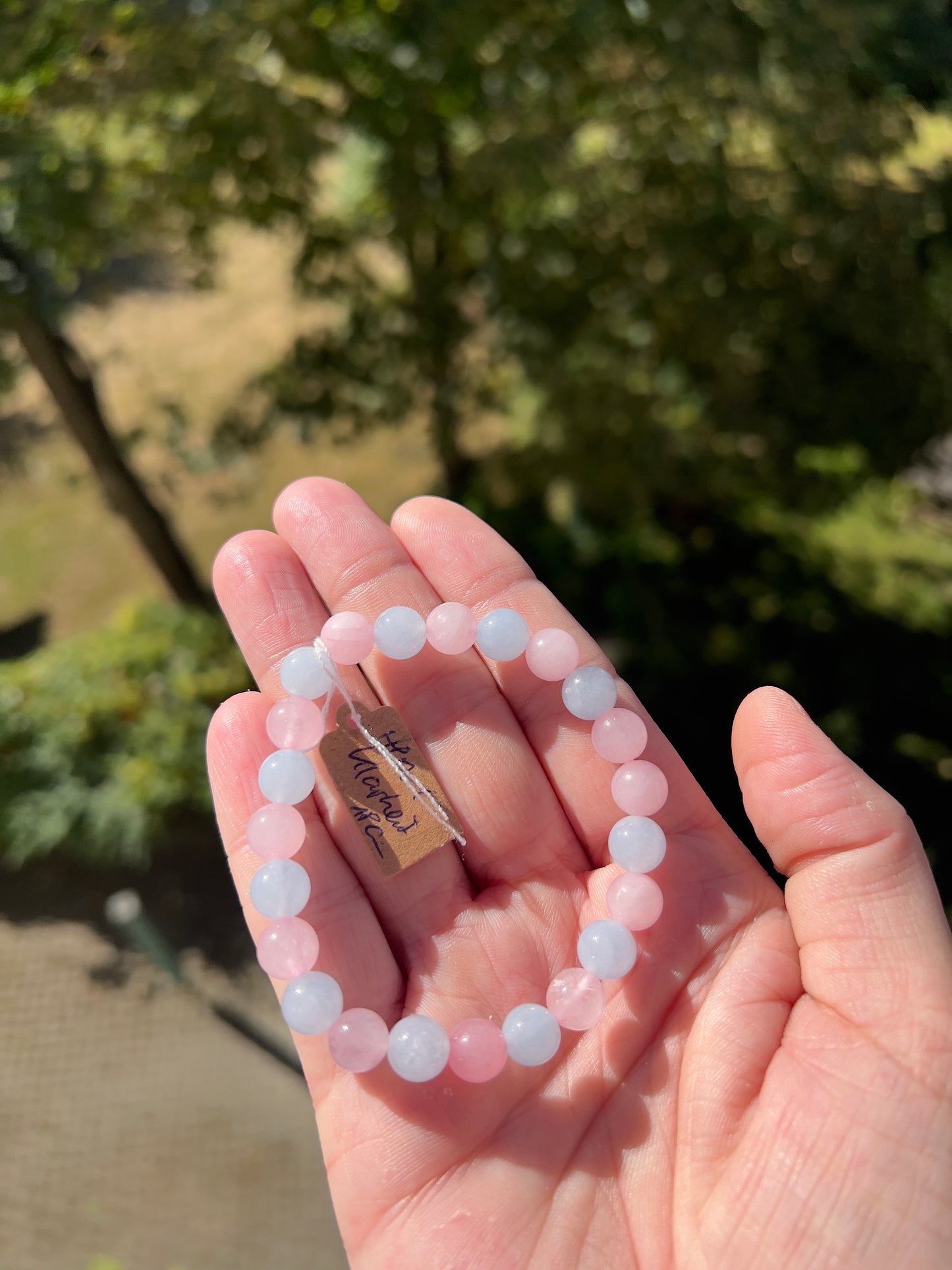 Armband – Rosenquarz & Aquamarin 8 mm (Herz & Klarheit, handgefertigt, elastisch)