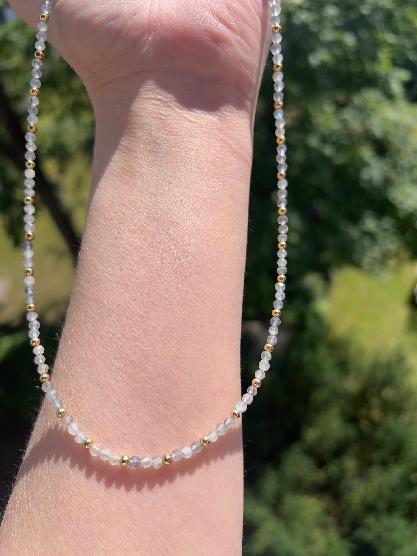 Goldene Aura - Labradorit - Kette facettiert - 3mm - Edelstahl vergoldet - 50 cm- 54cm
