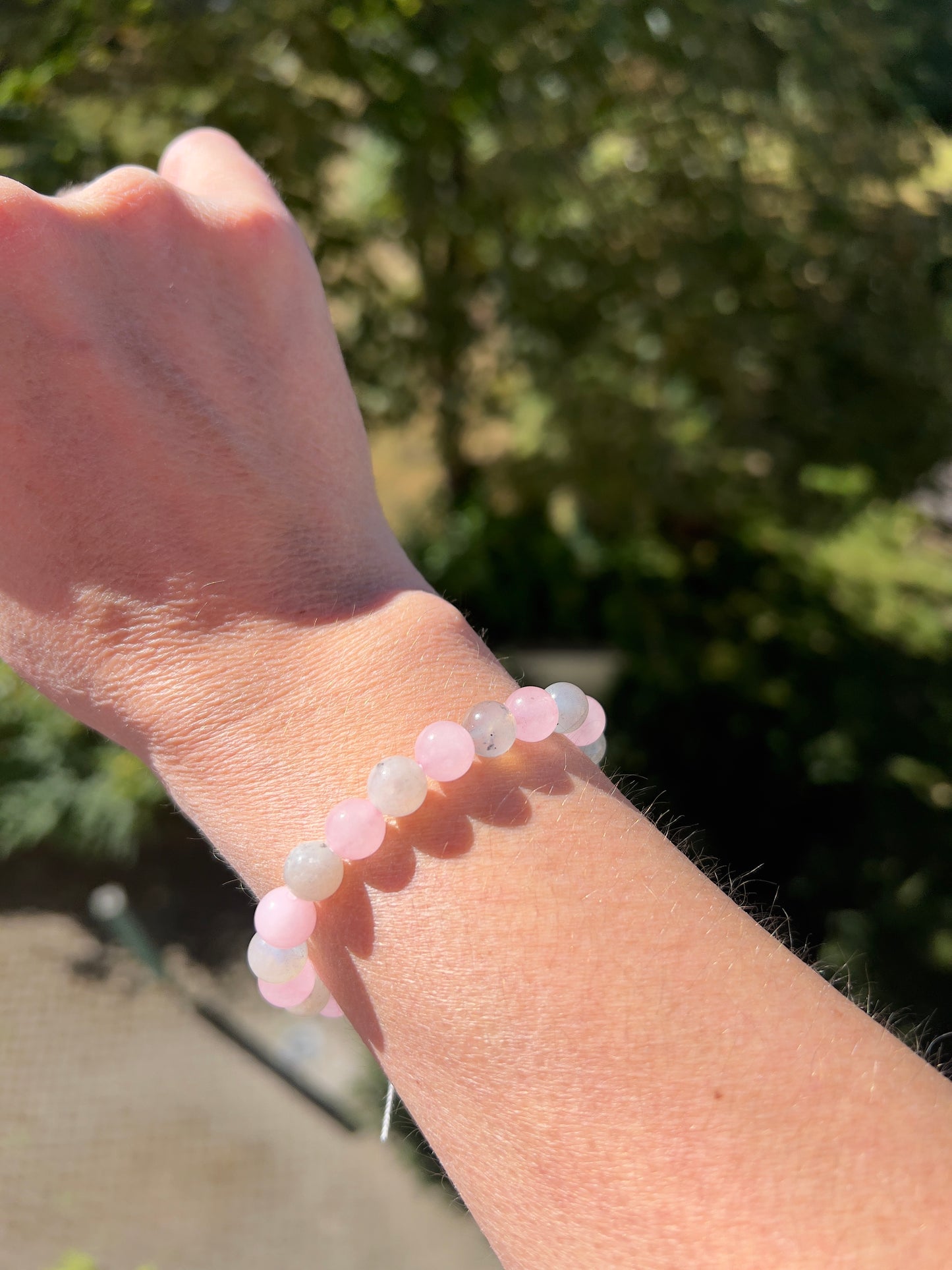 Armband – Rosenquarz & Labradorit 8 mm (Schutz & Liebe, handgefertigt, elastisch)