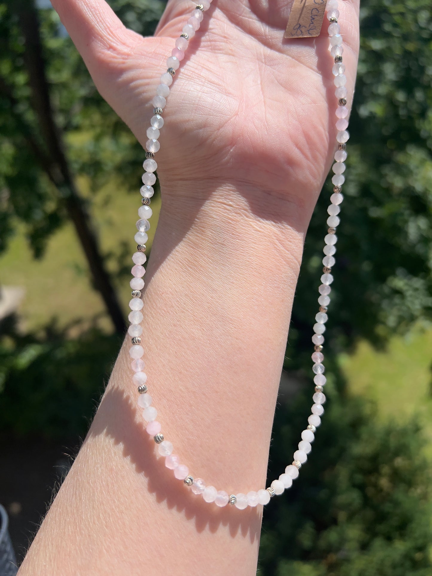Herzenslicht - zarte Rosenqaurz -Kette mit 925er Silber - 4mm facettiert - 50 - 55cm