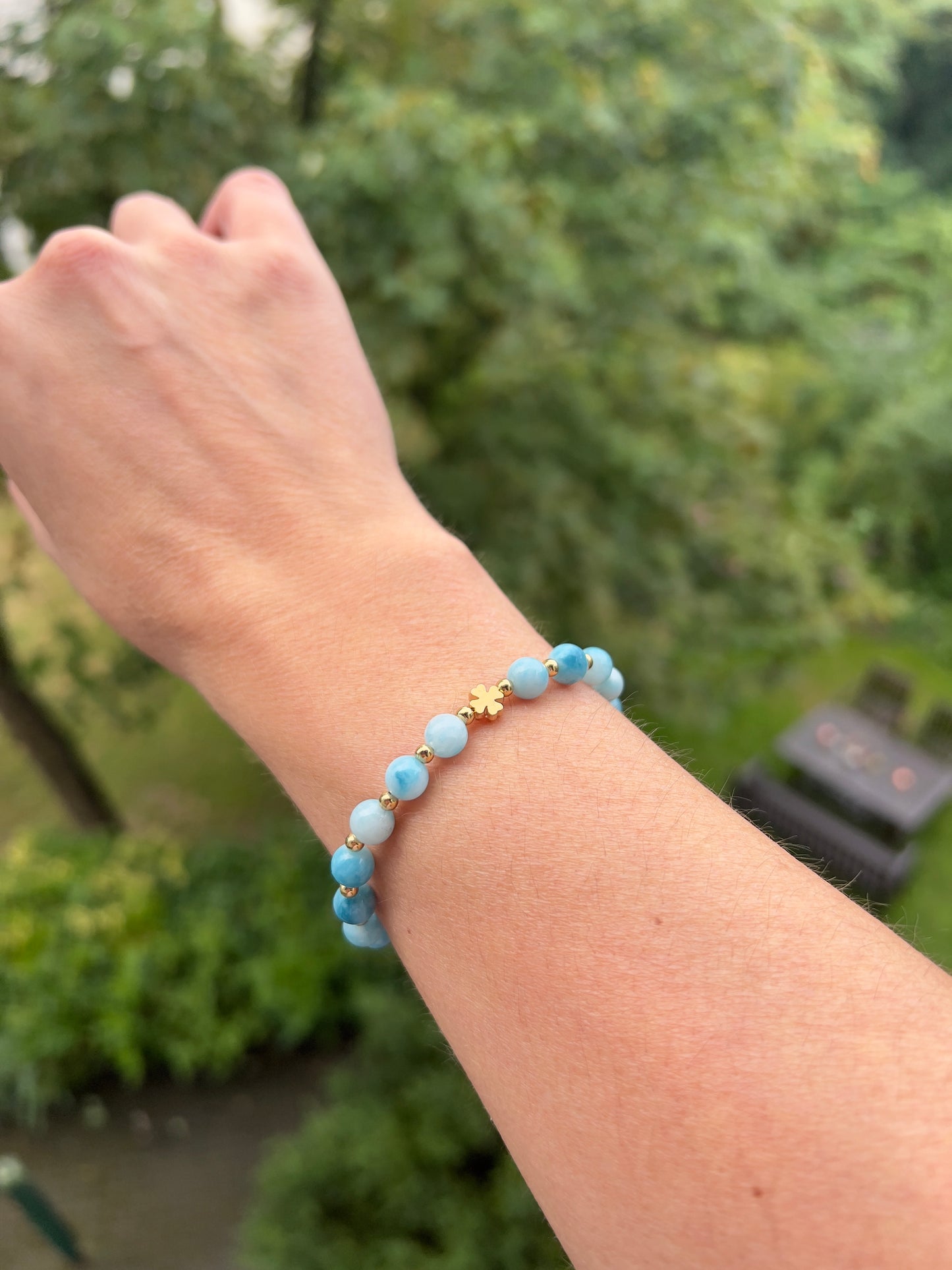 Armband Larimar - Kleeblatt der Meereskraft