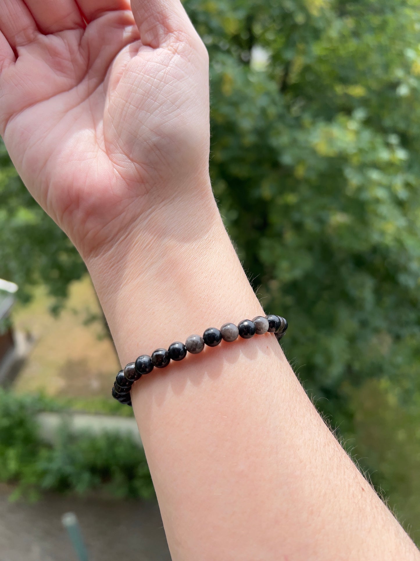Armband „Innere Stärke“ – Schwarzer Turmalin & Silberflash-Obsidian | 6 mm Edelsteinarmband