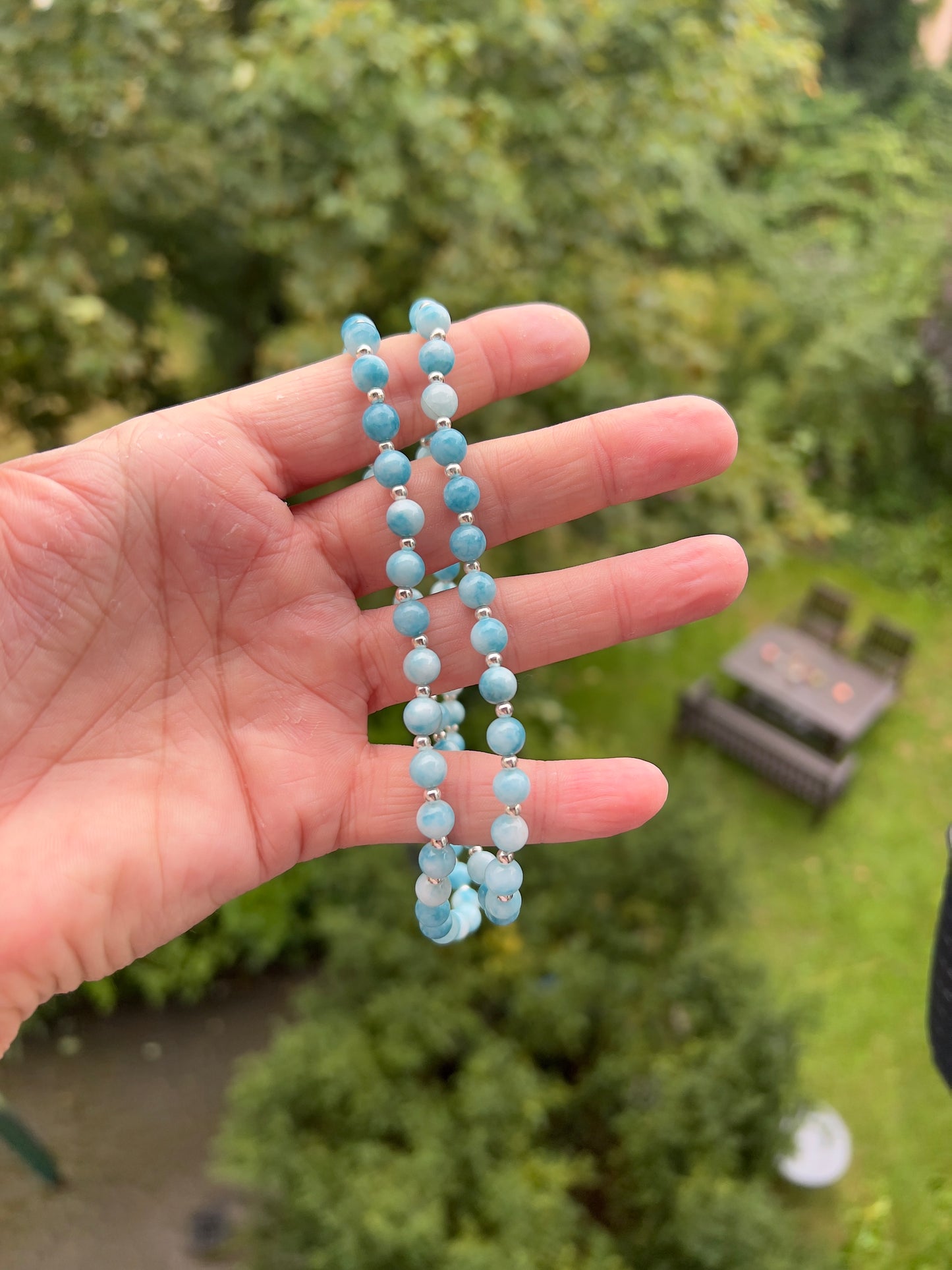 Larimar - Halskette - Federleicht - mit 925 Silber & Engelsflügel