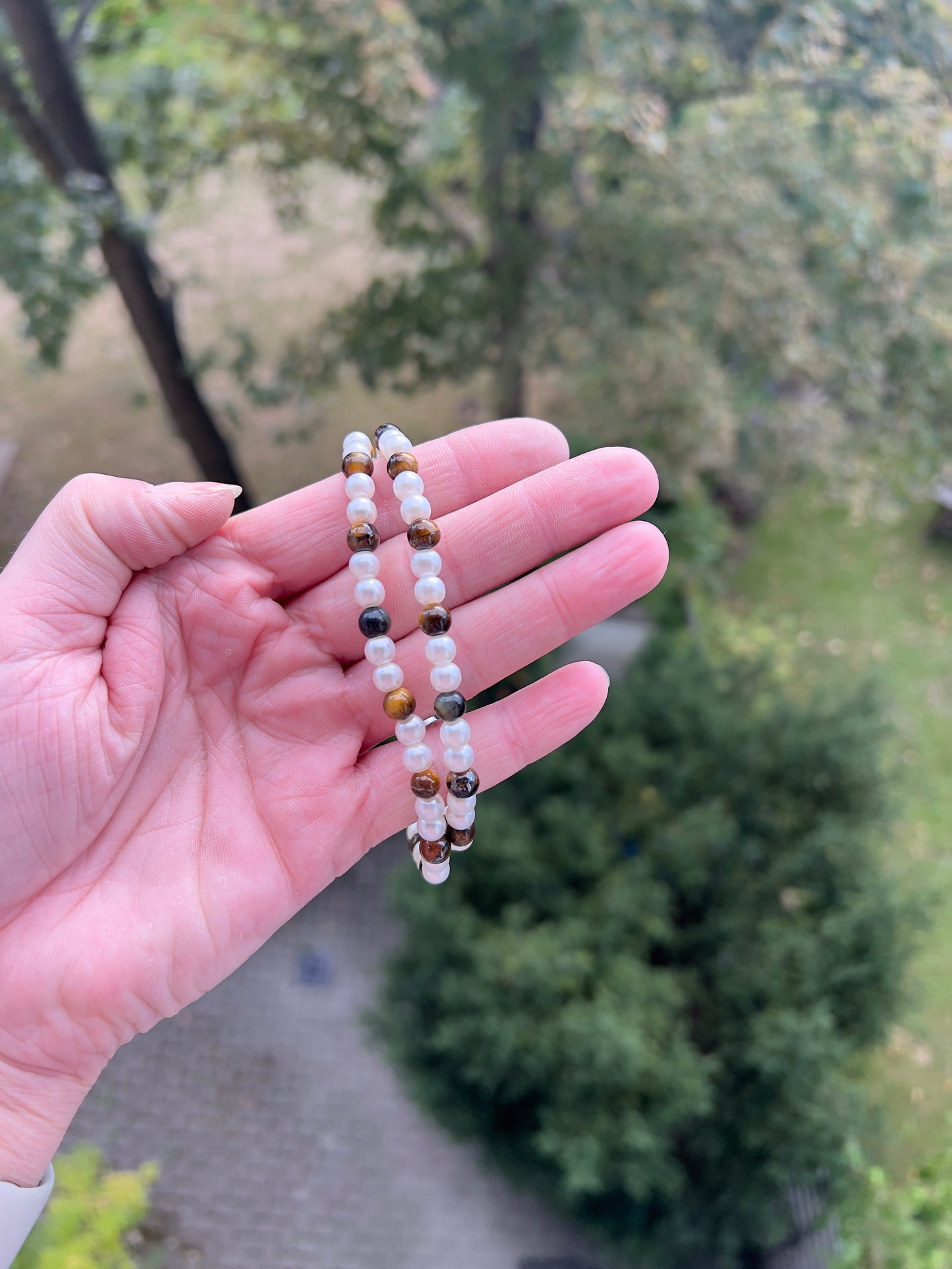 Anezusperlen & Tigerauge - Kette - Eleganz trifft Erdung