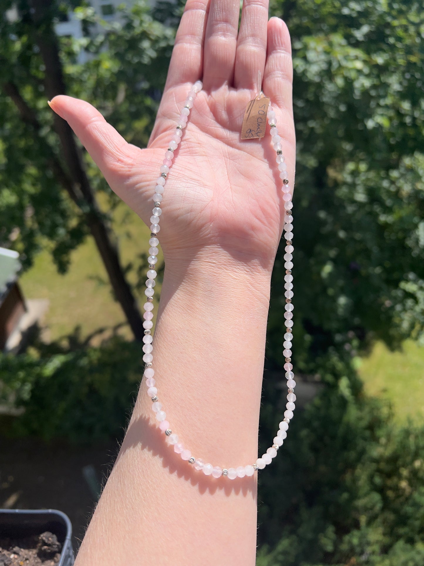Herzenslicht - zarte Rosenqaurz -Kette mit 925er Silber - 4mm facettiert - 50 - 55cm