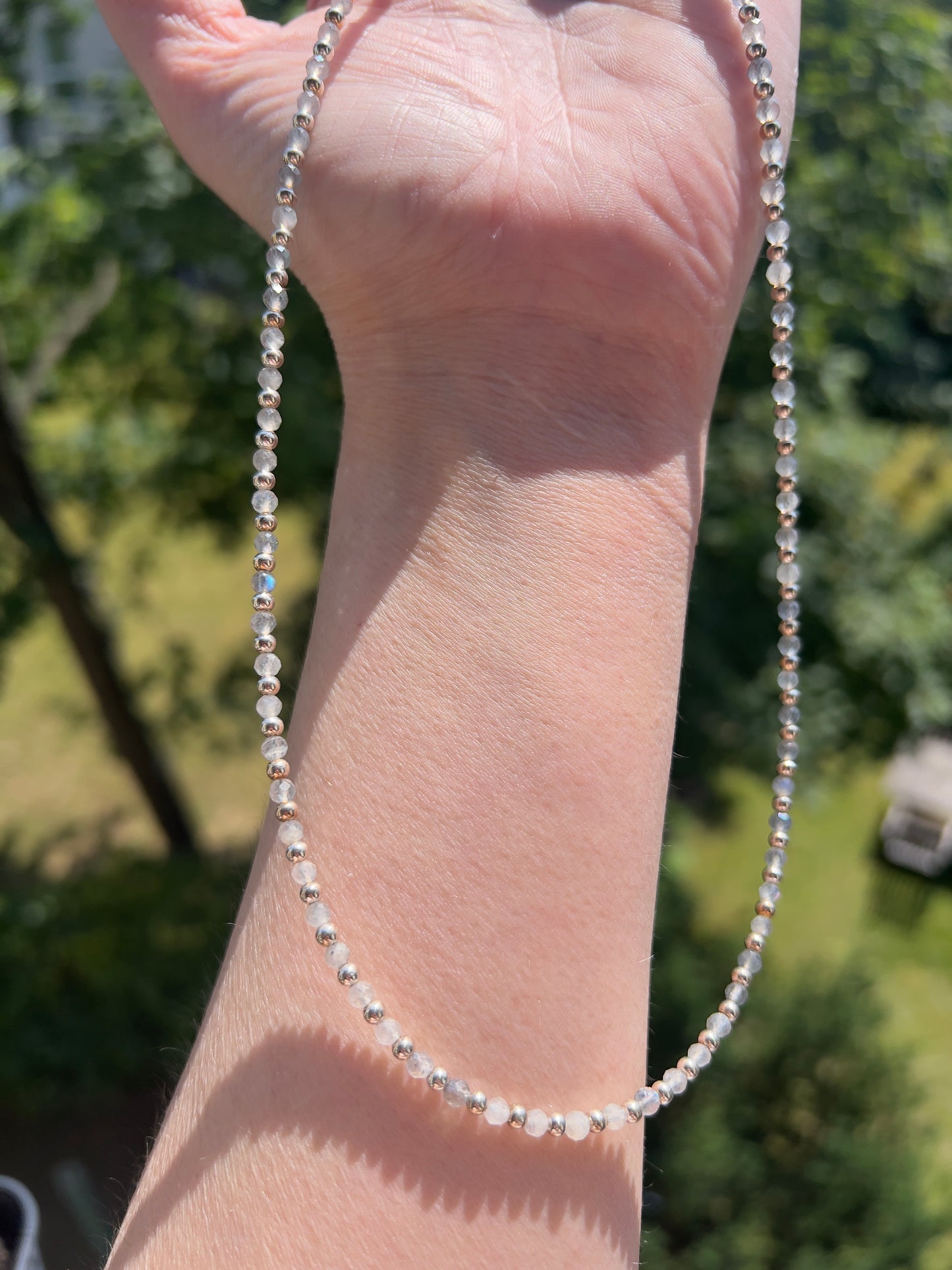 Mondflimmern - Zarte Labradorit - Kette facettiert - 3mm - 925 Silber - 50-55cm