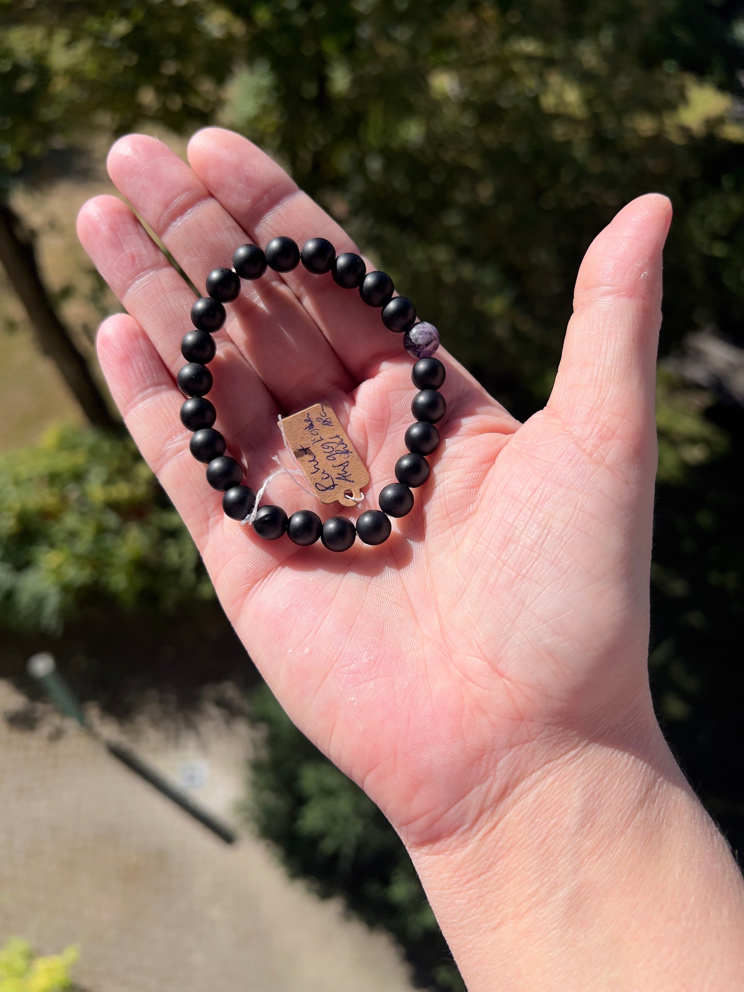 Armband – Schwarzer Onyx matt & Dream Amethyst 8 mm (Schutz & innere Ruhe, handgefertigt, elastisch)