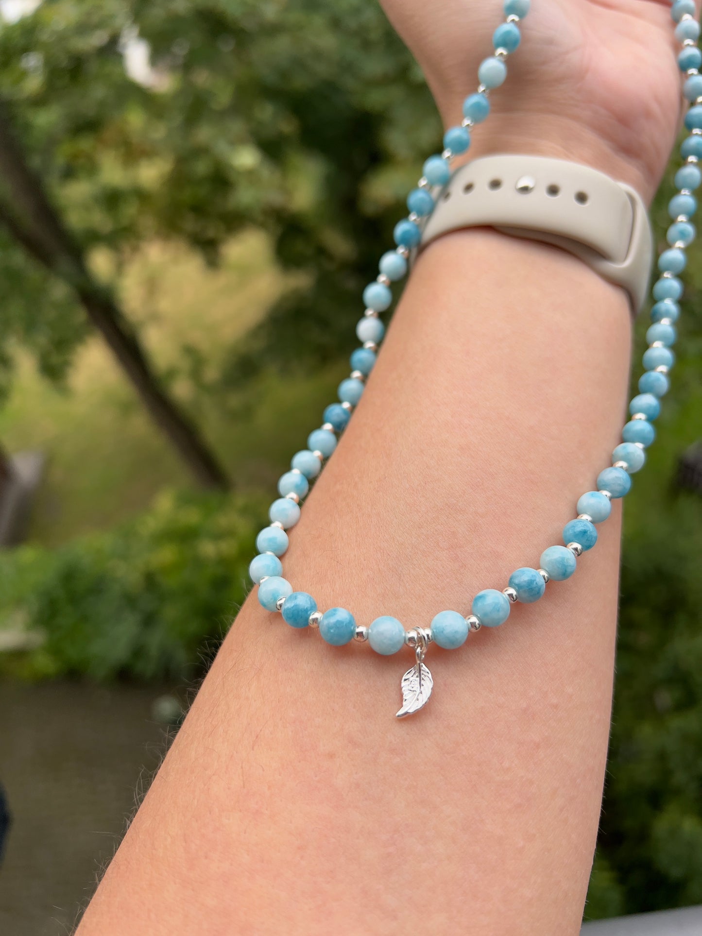 Larimar - Halskette - Federleicht - mit 925 Silber & Engelsflügel