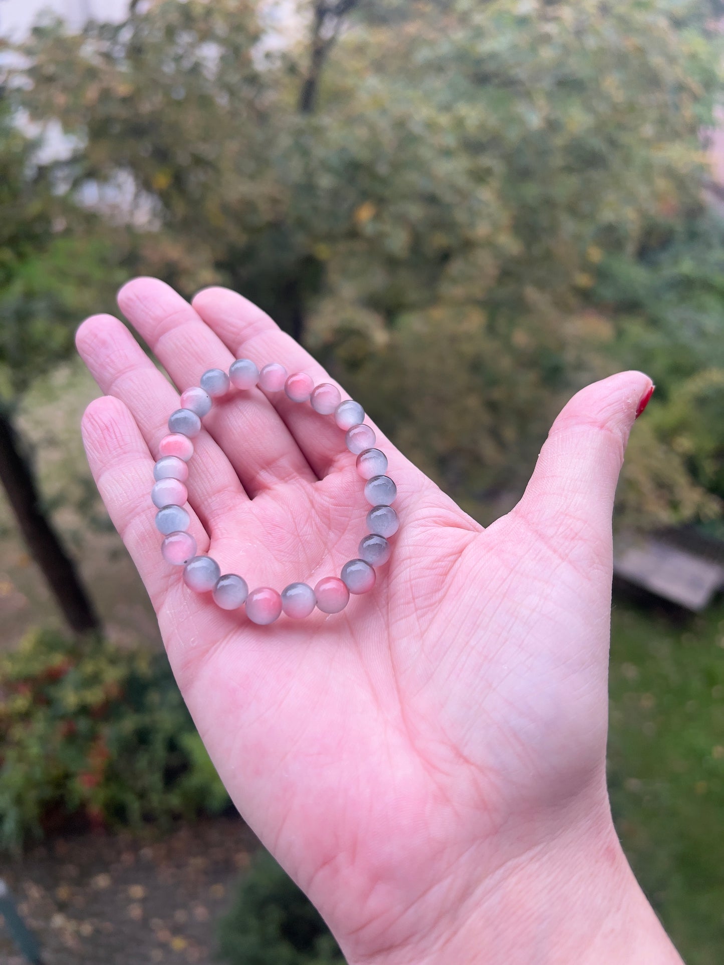 🌸 Seelenlicht – Armband aus Katzenauge in Grau & Rosa (8 mm)