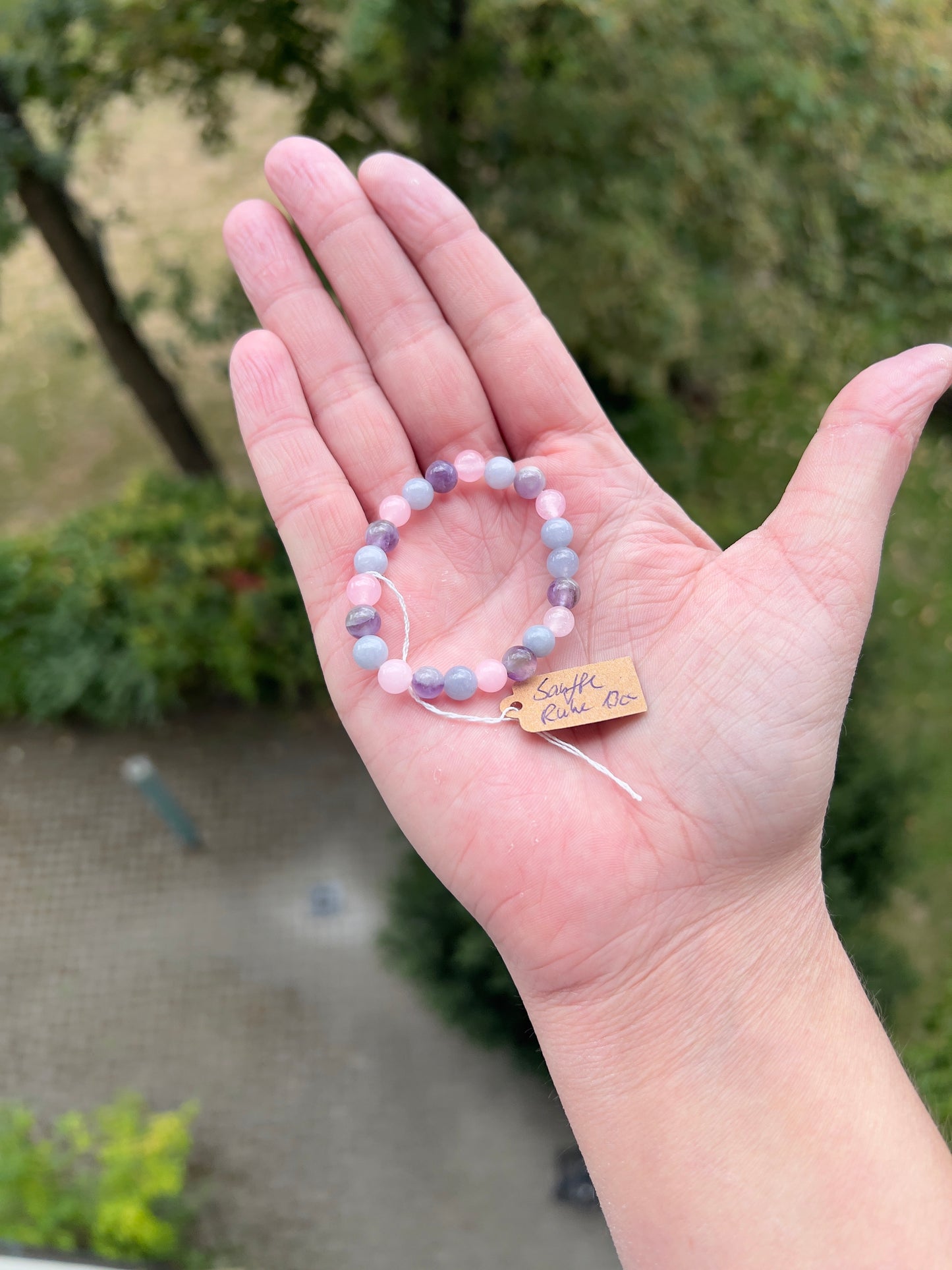 Armband „Sanfte Ruhe“ – Rosenquarz, Dream Amethyst & Blauer Chalcedon (6 mm)