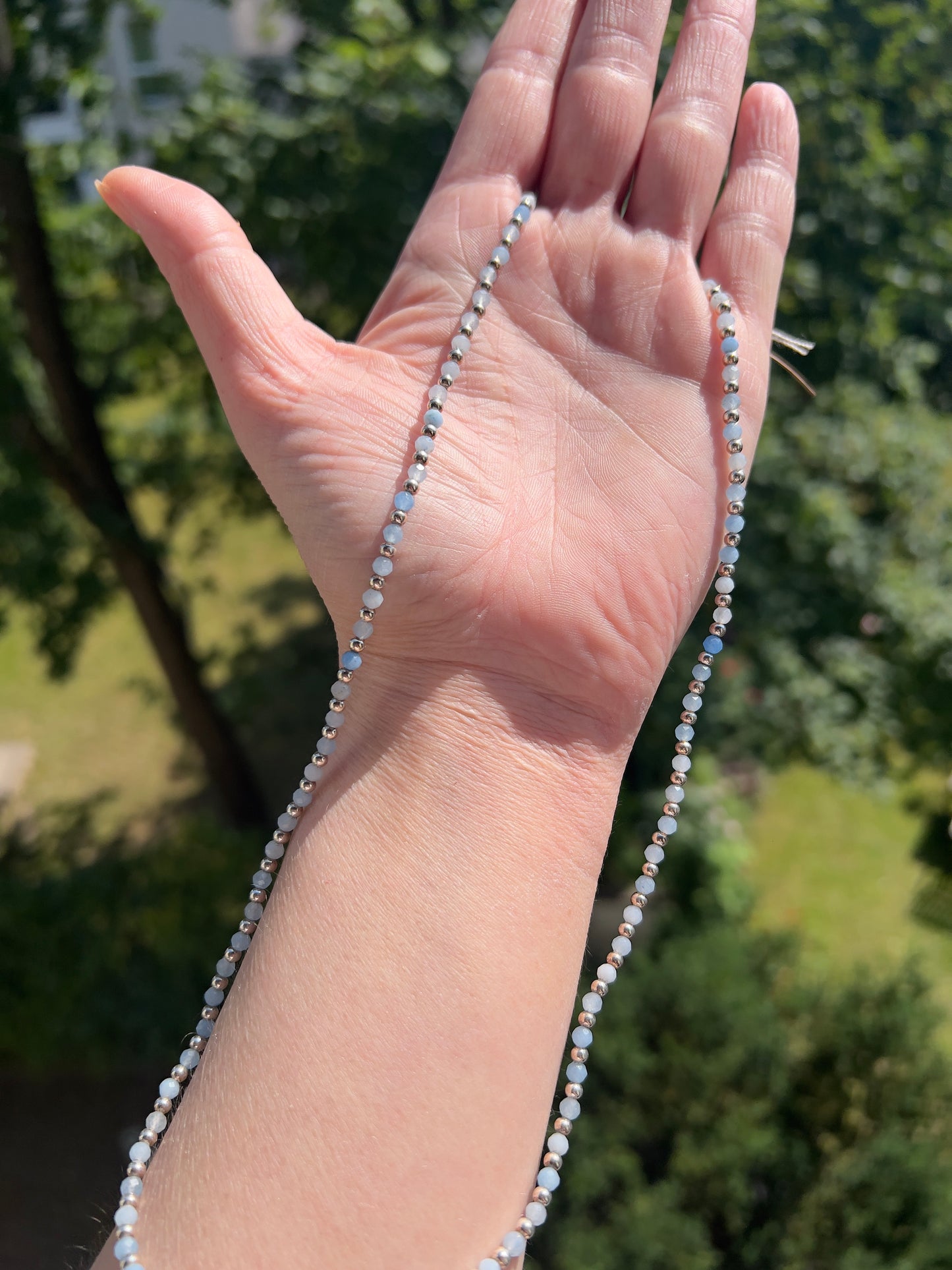 Aquamarin - Kette der Leichtigkeit - 60cm auf elastischem Band mit 925 Silber