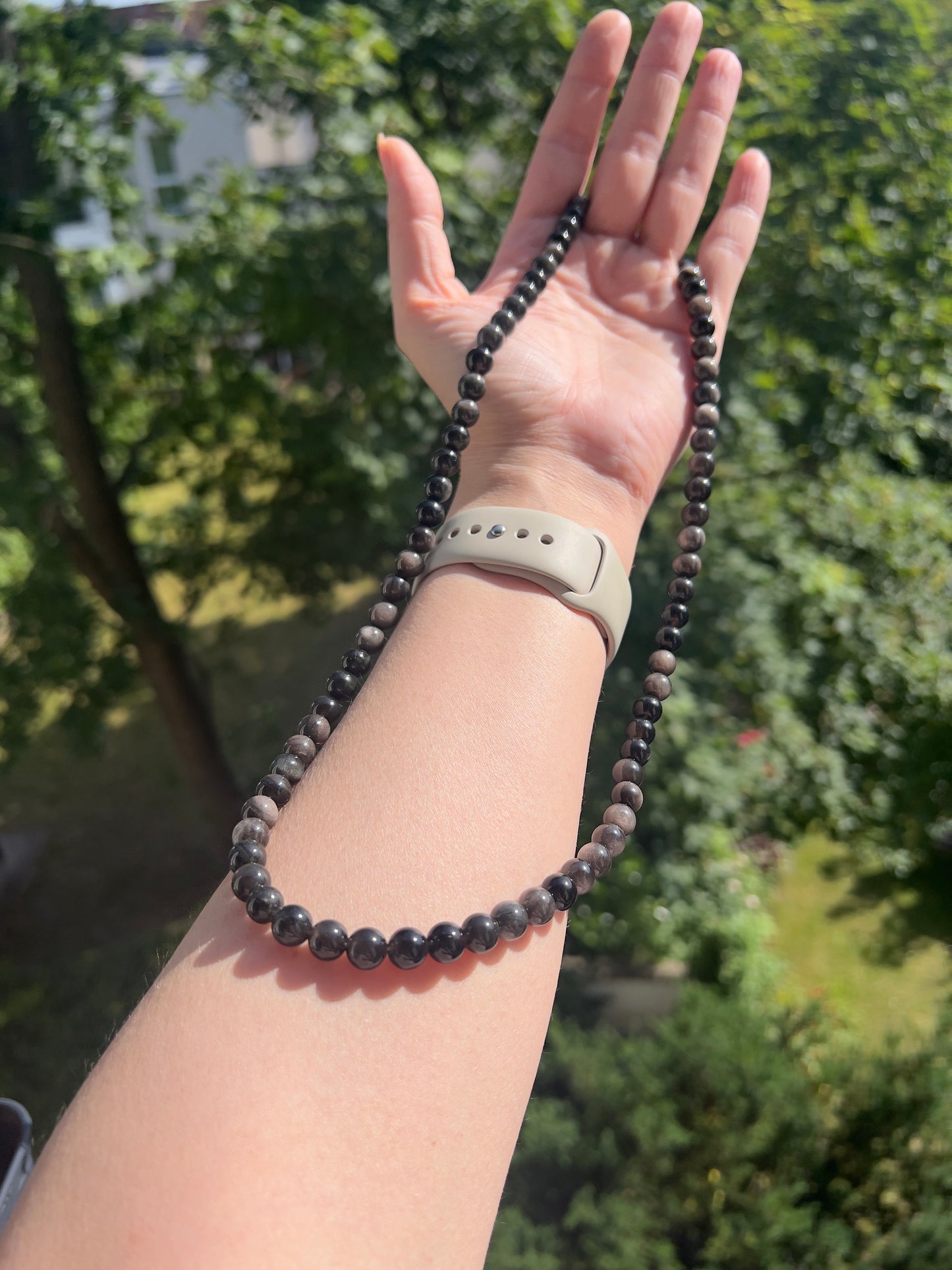 Obsidian - Kette mit silbernen Flash ( AAA - Qualität ) - Schutz & Schattenlicht