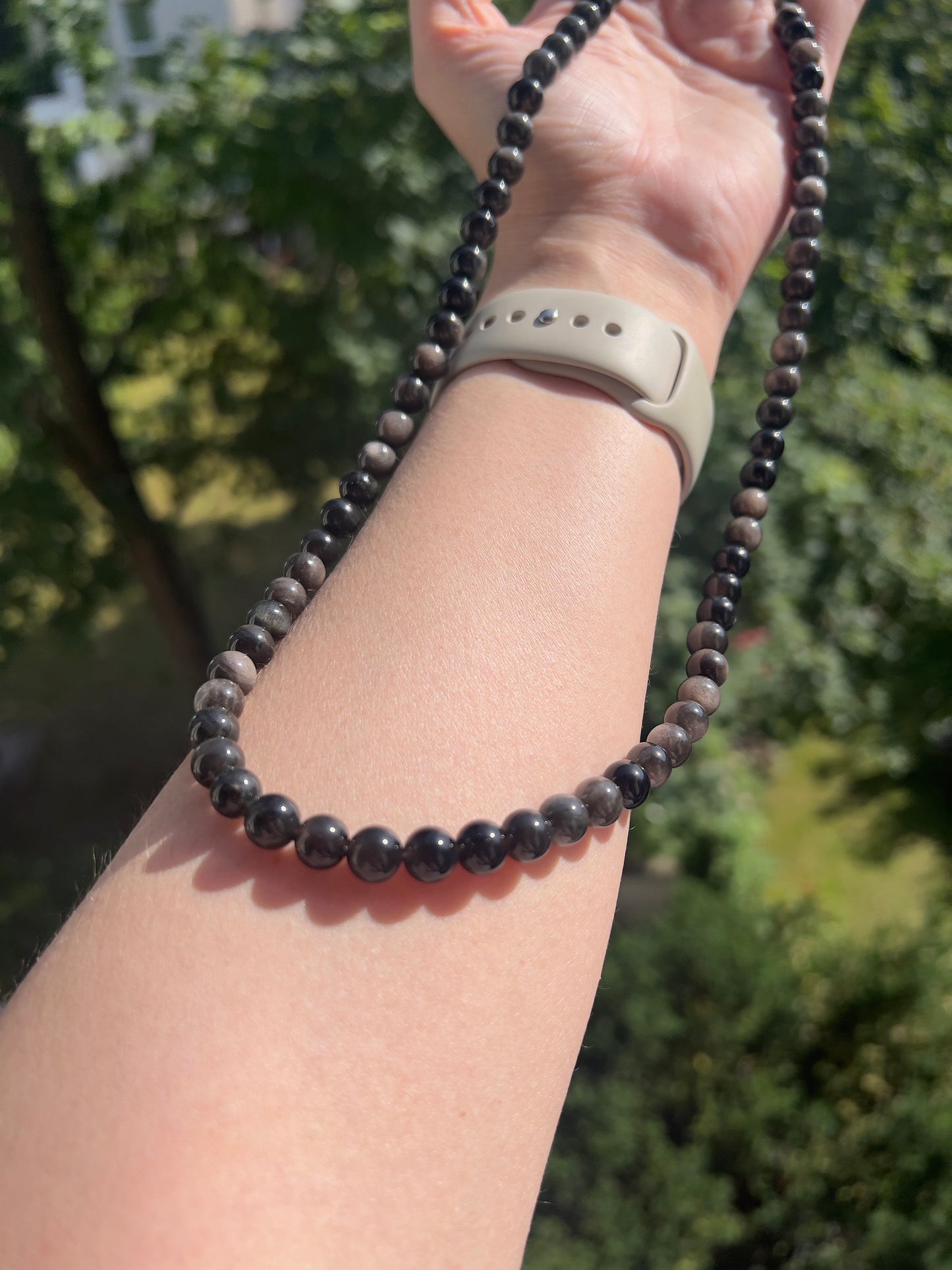Obsidian - Kette mit silbernen Flash ( AAA - Qualität ) - Schutz & Schattenlicht