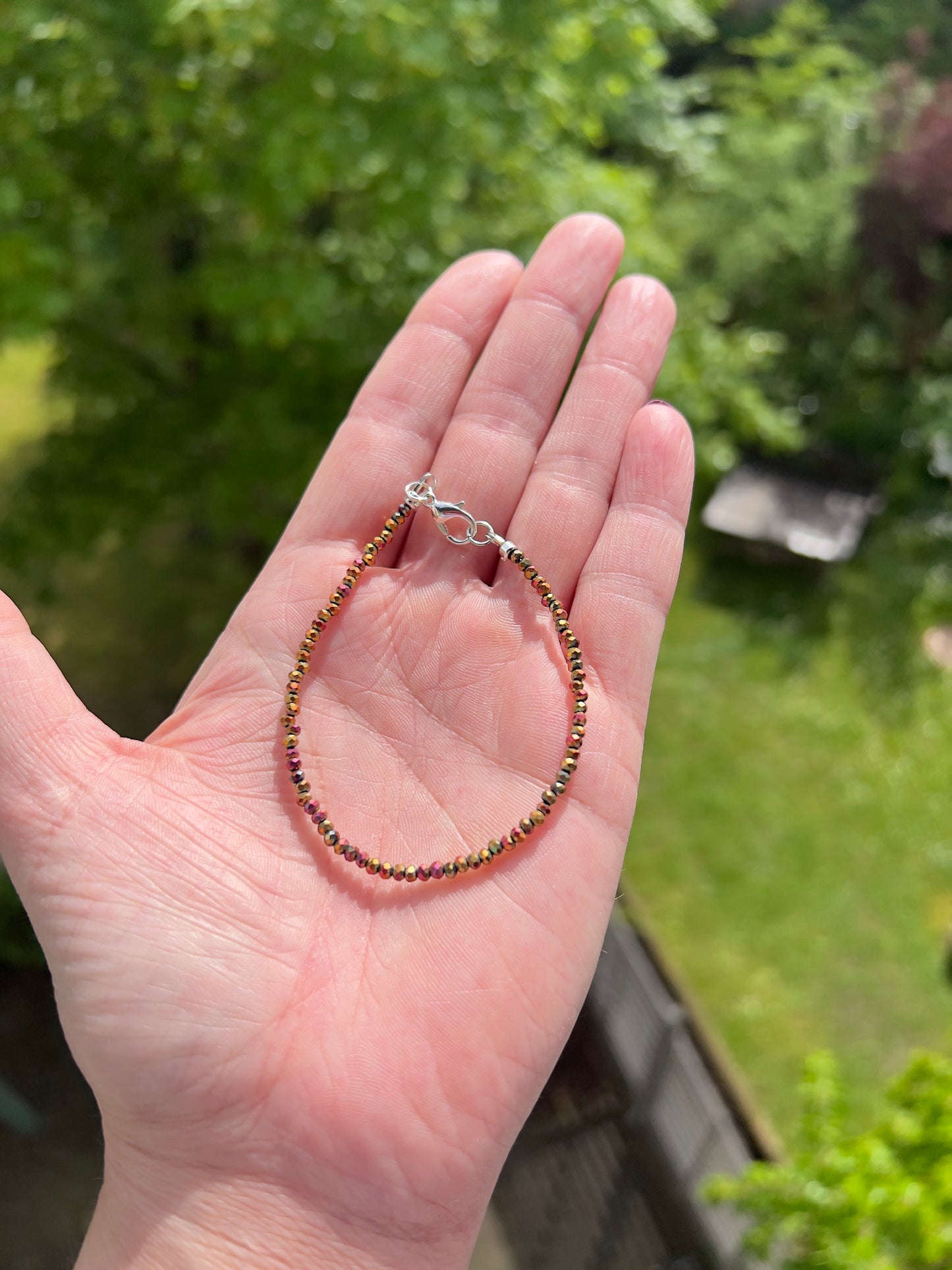 Filigranes Kristallarmband Rosé & Bronze – 2 mm | österreichischer Kristall | 925 Silber