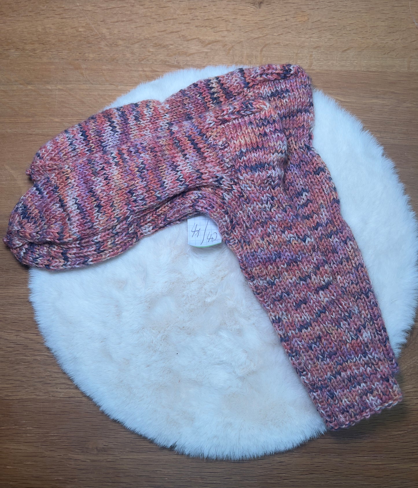 💗 Wohlfühlzauber – Handgestrickte Socken aus 100 % Schurwolle (Größe 41–42, Rosa-Grau-Weiß)