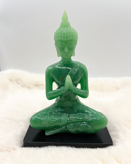 Grüne Buddha-Statue in Jade-Optik – symbolisiert Ruhe & Harmonie | auf rutschfestem Sockel (18,5 cm)