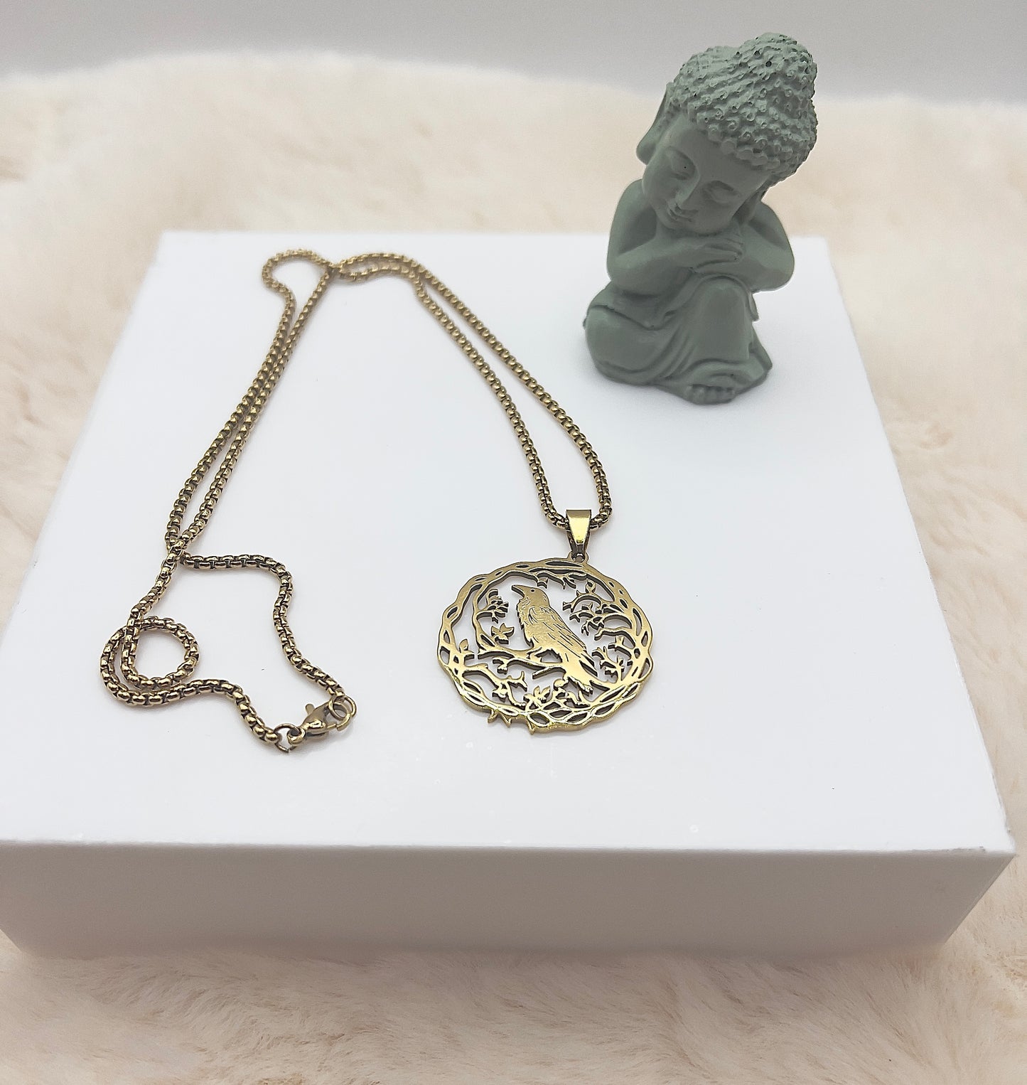 ✨ Edelstahlkette „Rabenwächter“ – 59 cm | Kraftvoller Rabenkreis-Anhänger | Silber oder vergoldet | Mystischer Schutzschmuck