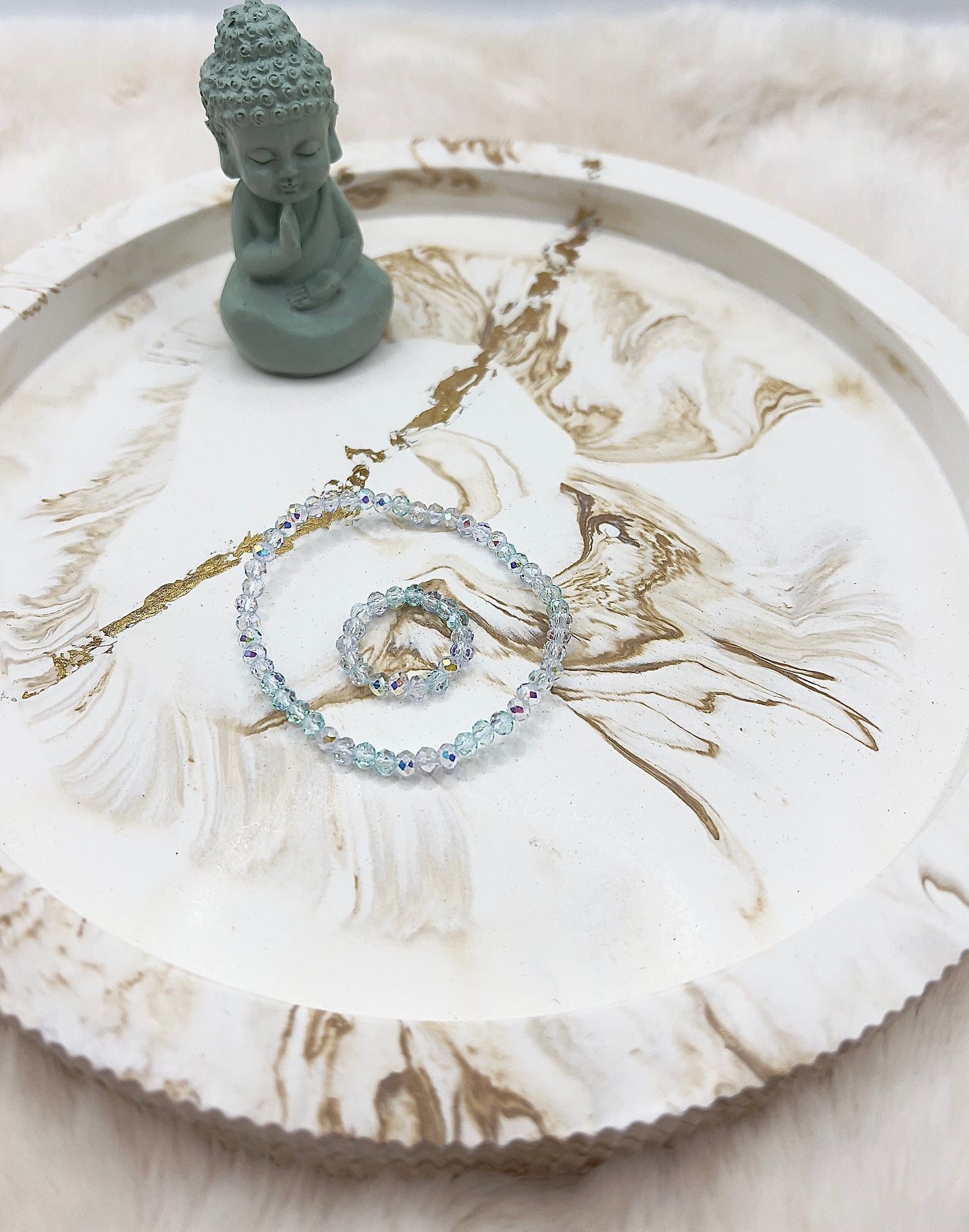 🎄 Adventstürchen 3 – Kristall-Set „Mintzauber“ (Armband & Ring, 4 mm facettiert)