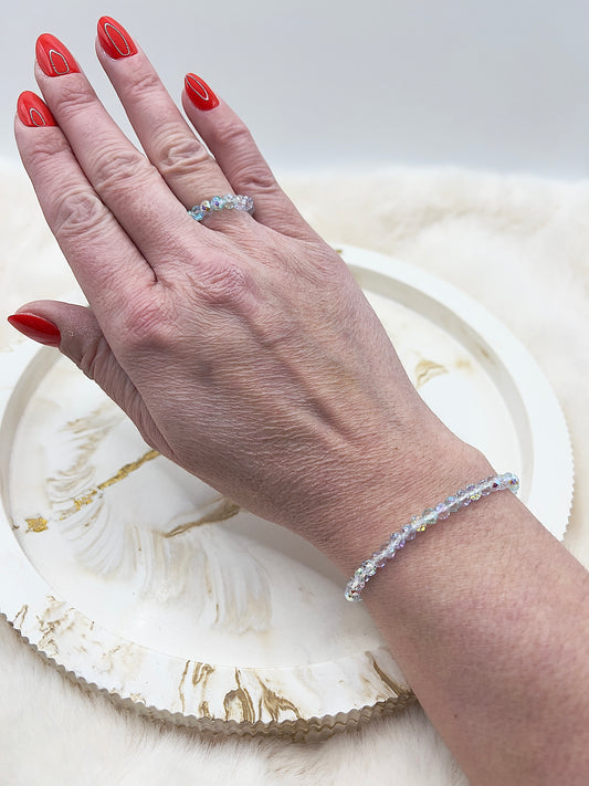 🎄 Adventstürchen 3 – Kristall-Set „Mintzauber“ (Armband & Ring, 4 mm facettiert)