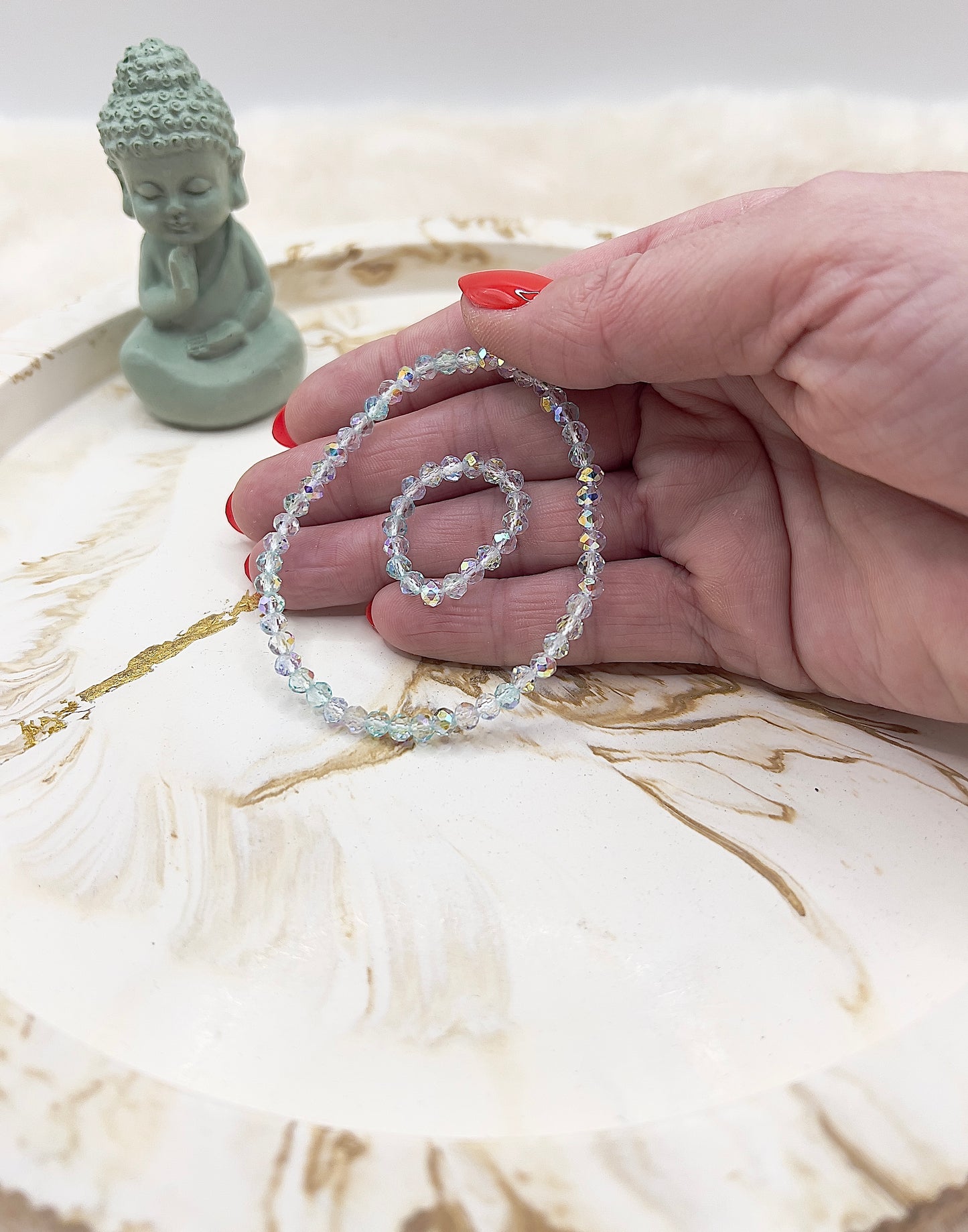 🎄 Adventstürchen 3 – Kristall-Set „Mintzauber“ (Armband & Ring, 4 mm facettiert)