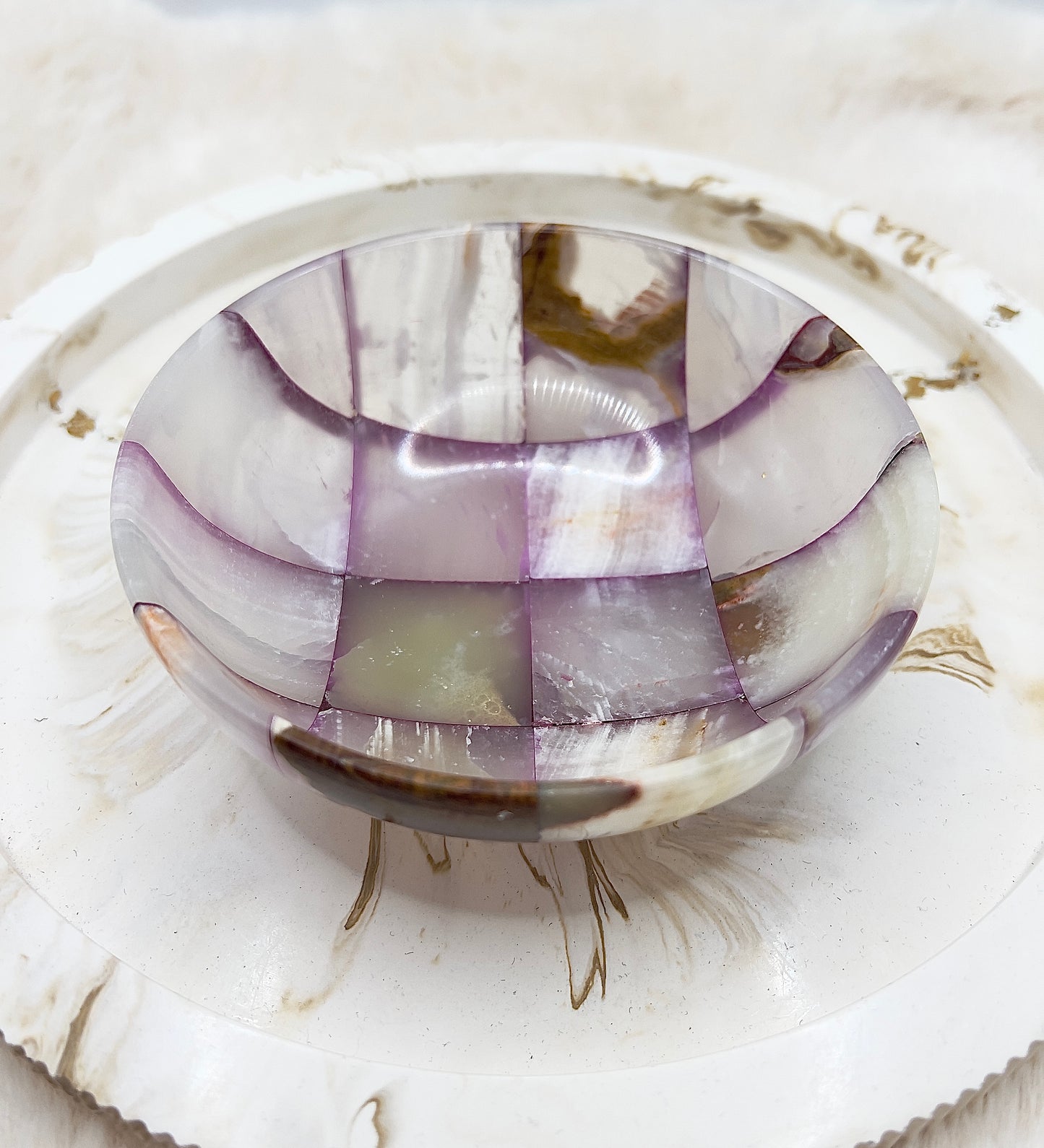 Handgeschliffene Onyx-Schale – 329 g | Unikat in sanften Naturfarben (12,6 cm)