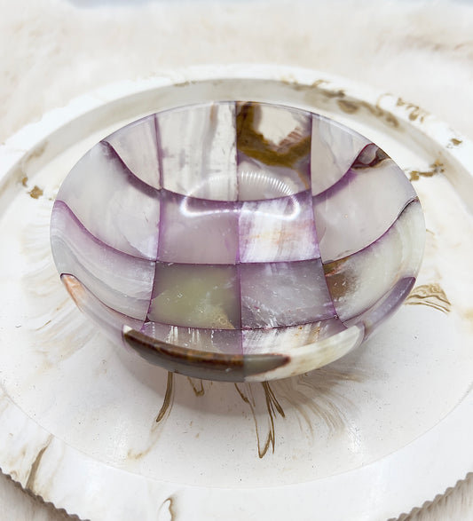 Handgeschliffene Onyx-Schale – 329 g | Unikat in sanften Naturfarben (12,6 cm)