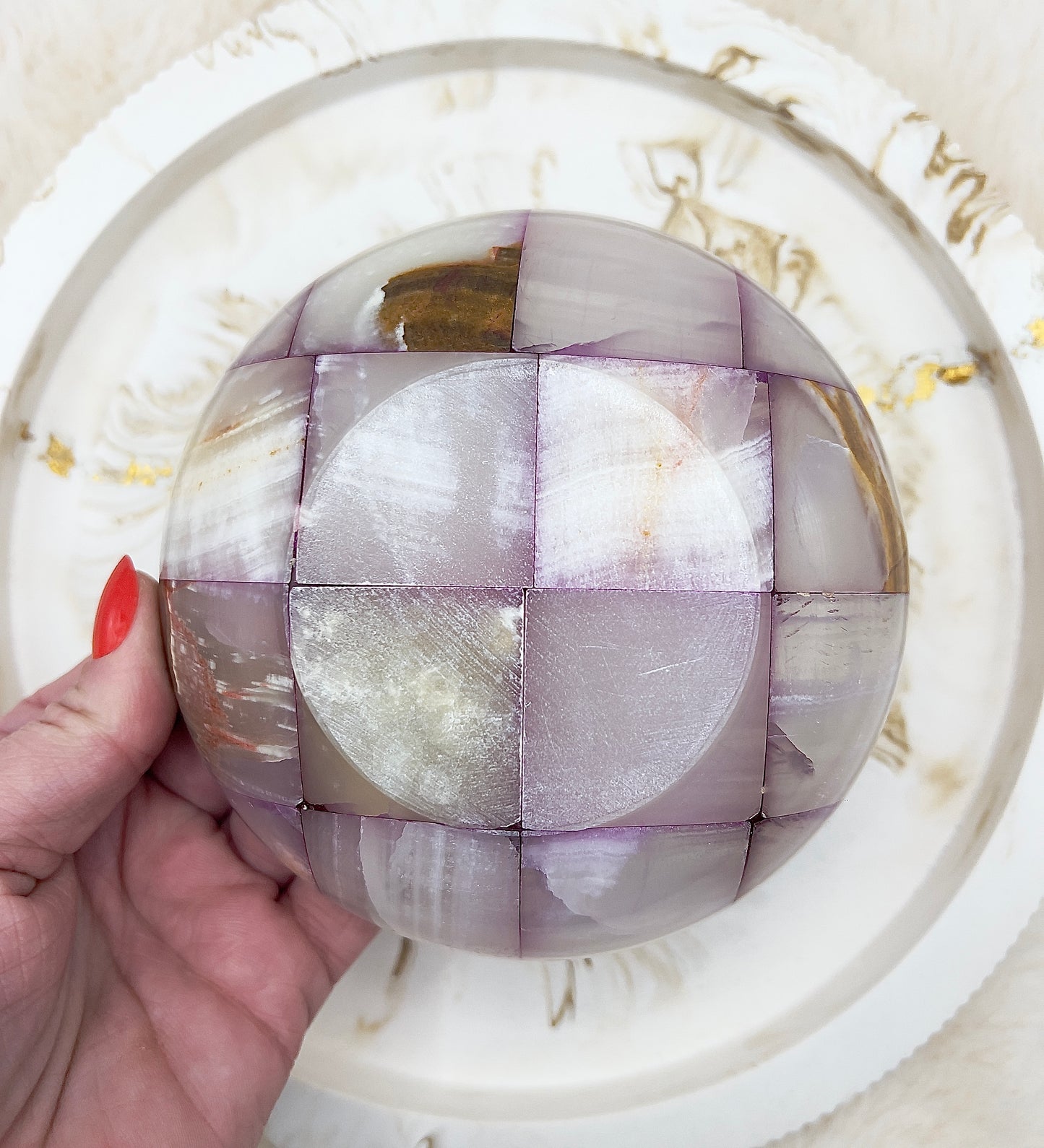 Handgeschliffene Onyx-Schale – 329 g | Unikat in sanften Naturfarben (12,6 cm)