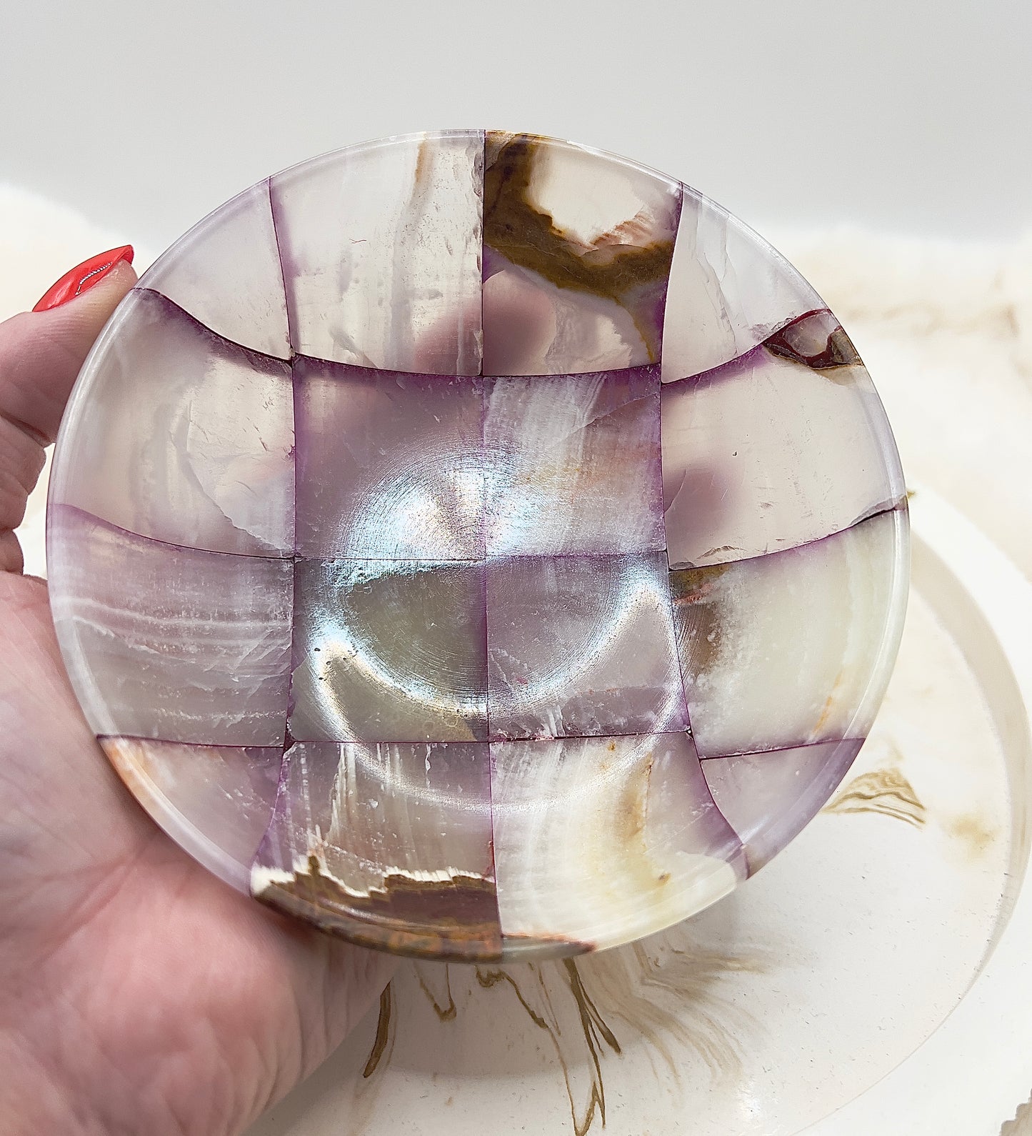 Handgeschliffene Onyx-Schale – 329 g | Unikat in sanften Naturfarben (12,6 cm)