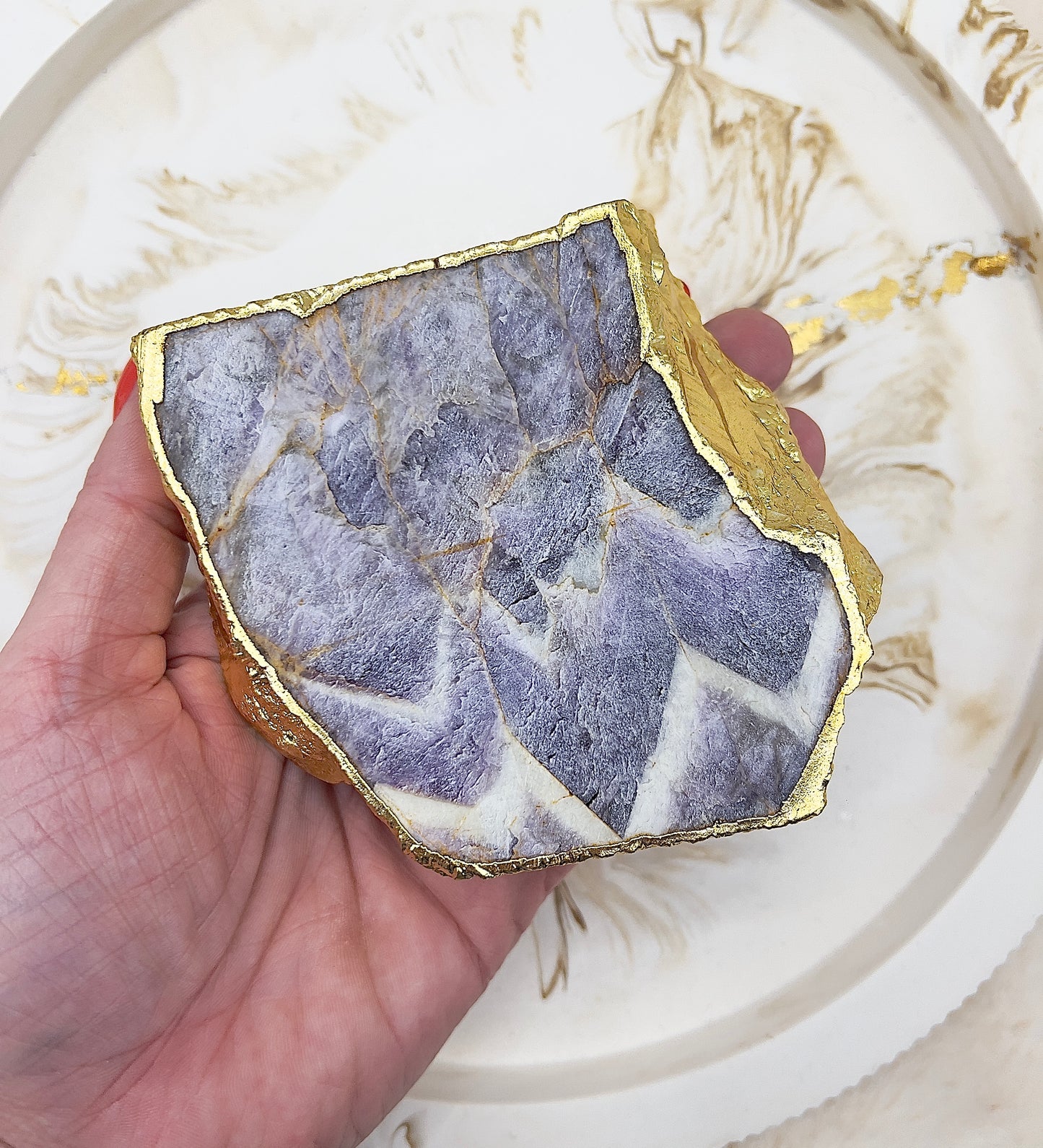 Amethyst-Teelichthalter – handgeschliffen & 24K vergoldet | 358 g | Luxus-Dekostück