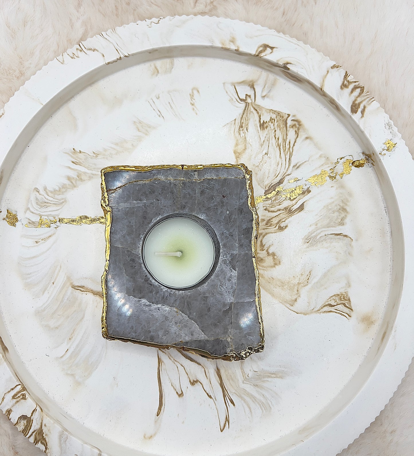 Bergkristall-Teelichthalter – handgeschliffen & 24K vergoldet | 177 g | Luxuriöses Unikat