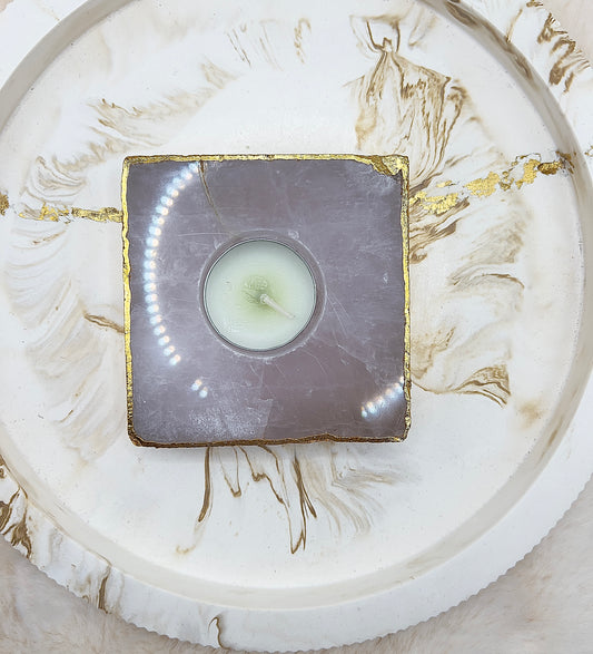 Rosenquarz Teelichthalter – handgeschliffen & 24K vergoldet | 447 g | Luxus-Dekoration