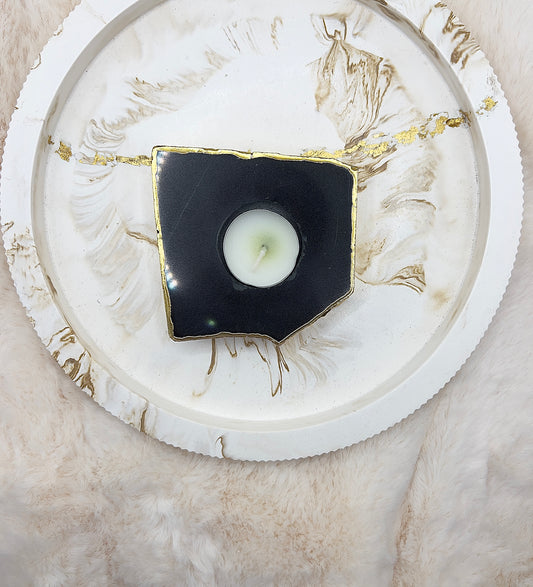 Schungit Teelichthalter – handgeschliffen & rundum 24K vergoldet | 452 g | Schutz & Luxus-Design