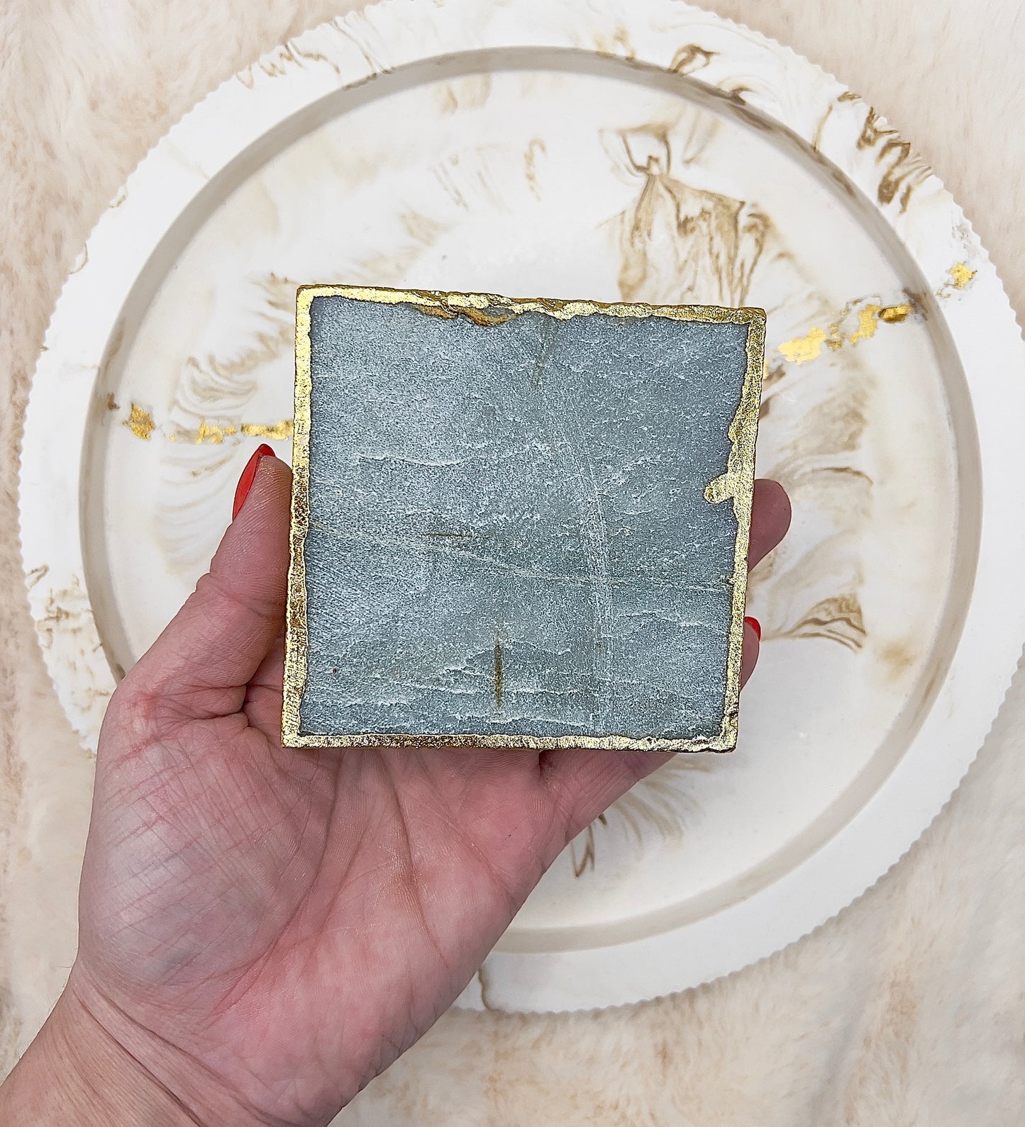 Aventurin Teelichthalter – Handgeschliffen & 24K vergoldet | 398 g Naturstein-Unikat