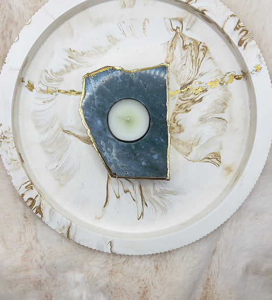 Moosachat Teelichthalter – 24 Karat vergoldet | 333 g