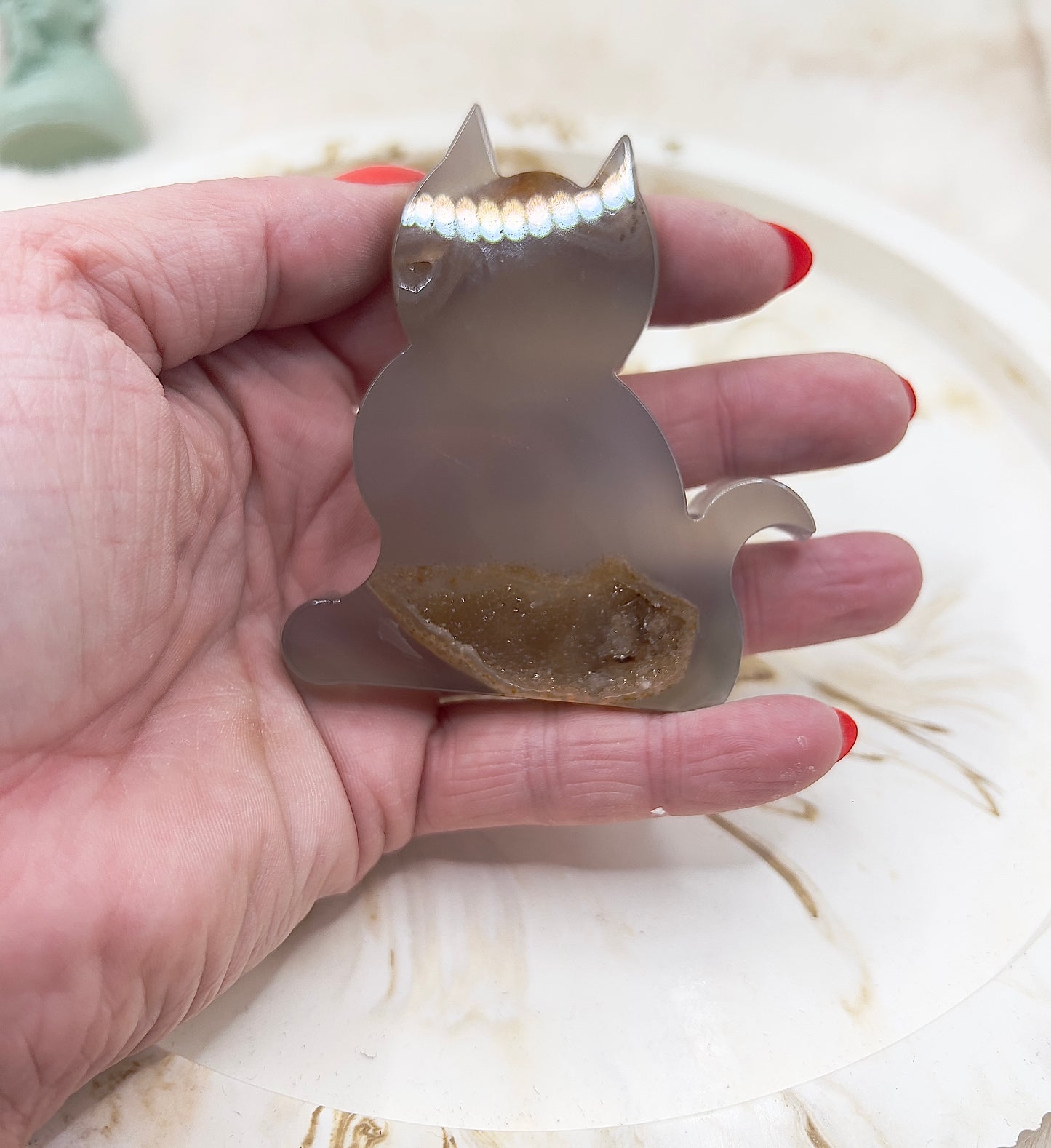 ✨ Achat Katzenfigur – Zauberhafte Glitzerdruse | 82 g